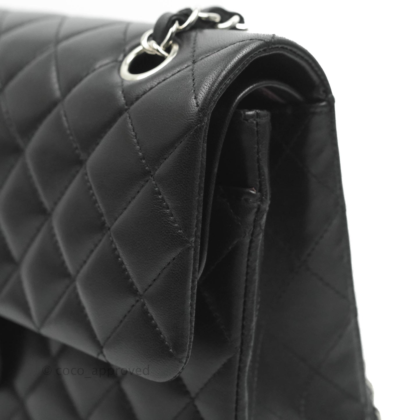 Chanel Classic M/L Medium Double Flap Black Lambskin Silver Hardware