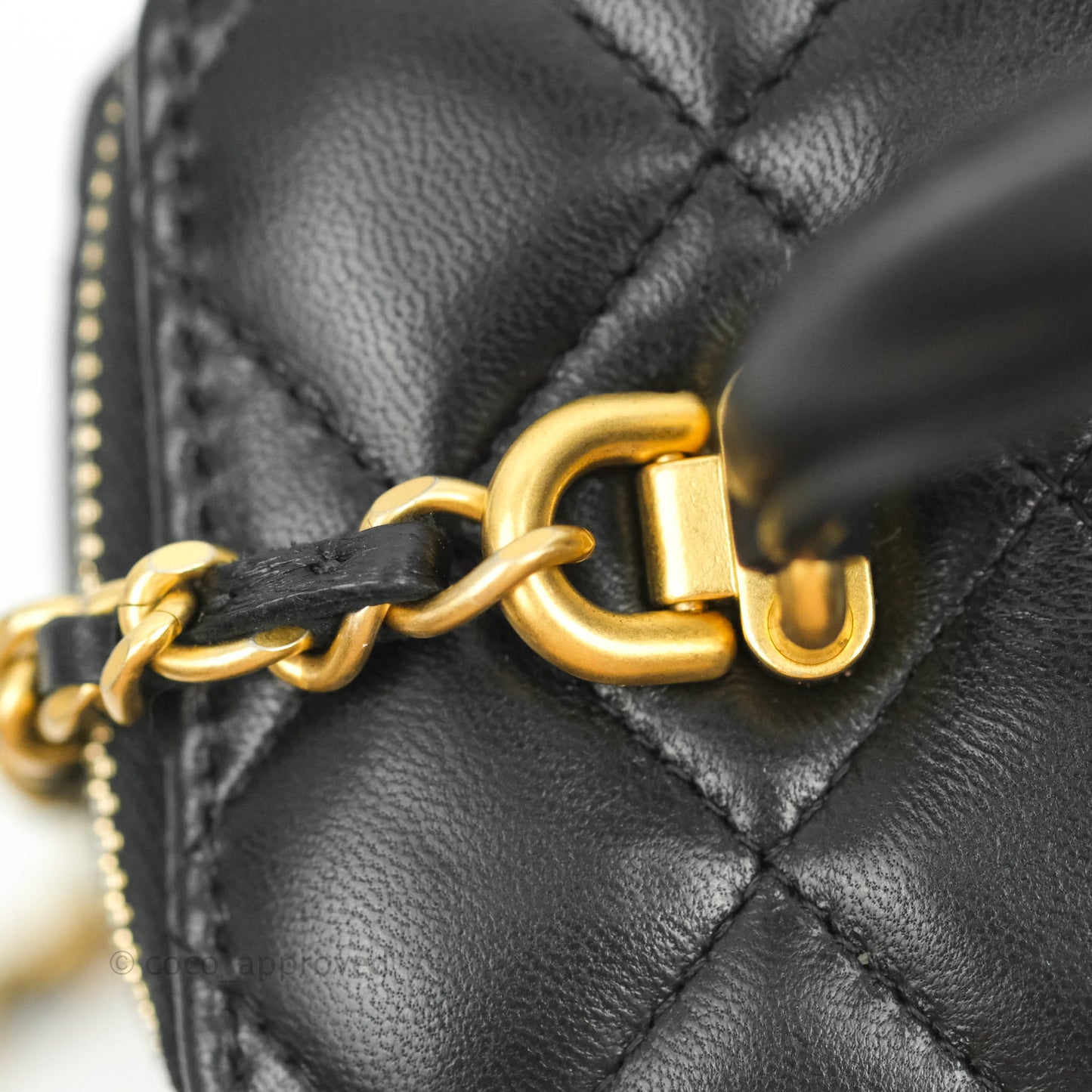 Chanel Classic Vanity Rectangular Top Handle With Chain Black Lambskin Gold Hardware