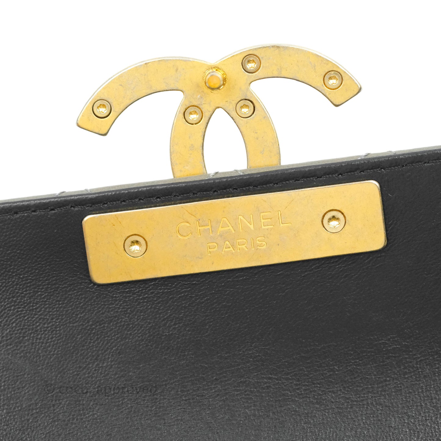 Chanel Small Enamel CC Flap Bag Quilted Grey Lambskin Aged Gold Hardware