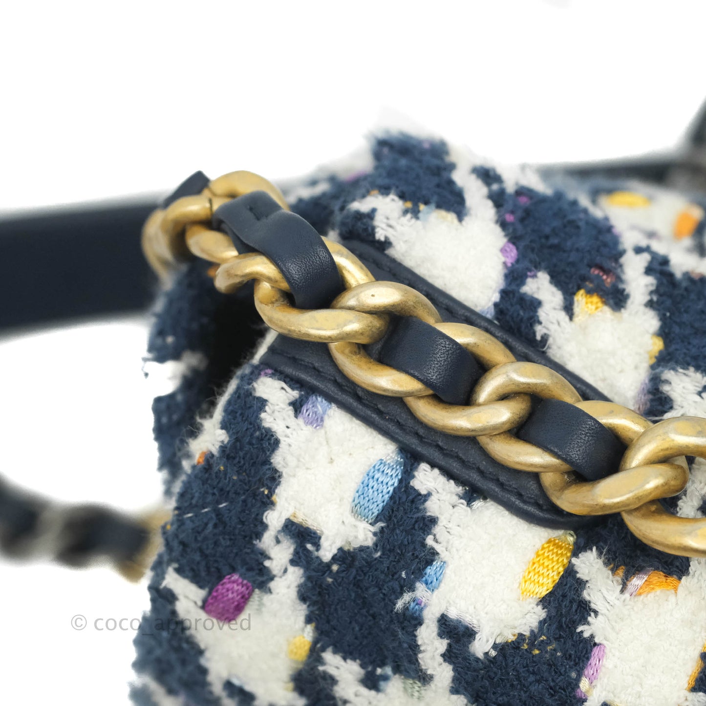 Chanel 19 Small Quilted Houndstooth Tweed Blue White Mixed Hardware