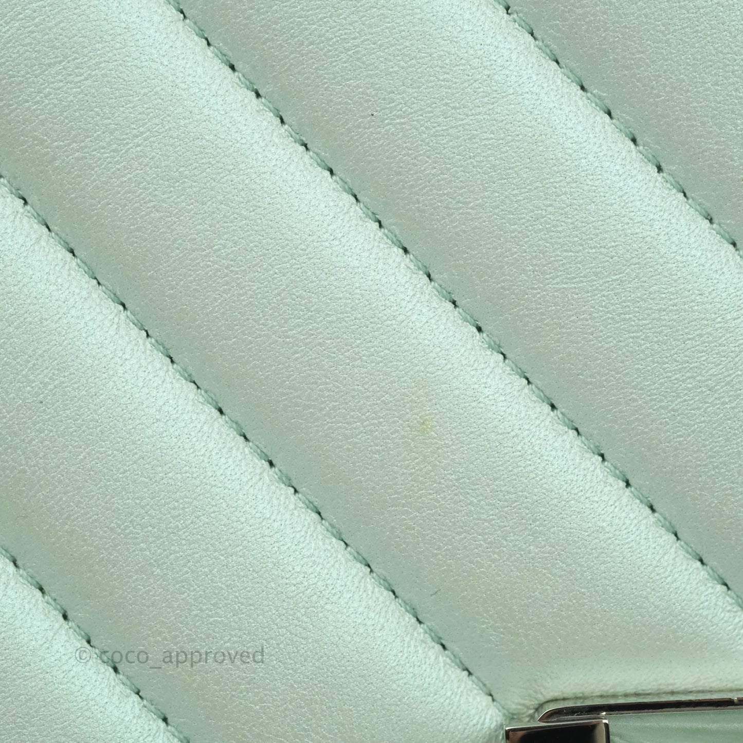 Chanel Medium Chevron Boy Iridescent Light Mint Calfskin Silver Hardware