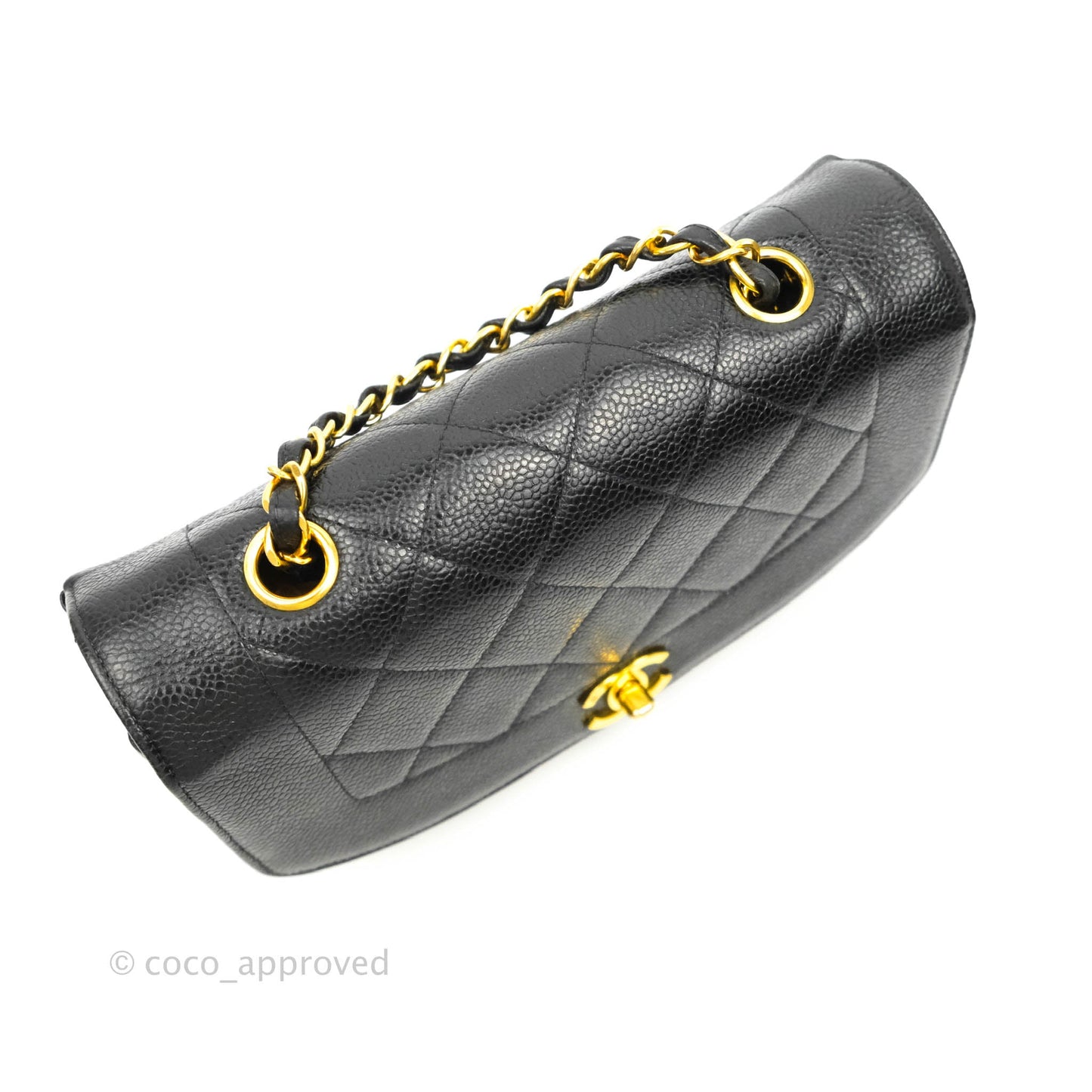 Chanel Small Vintage Quilted Classic Diana Flap Bag Black Caviar 24K Gold Hardware