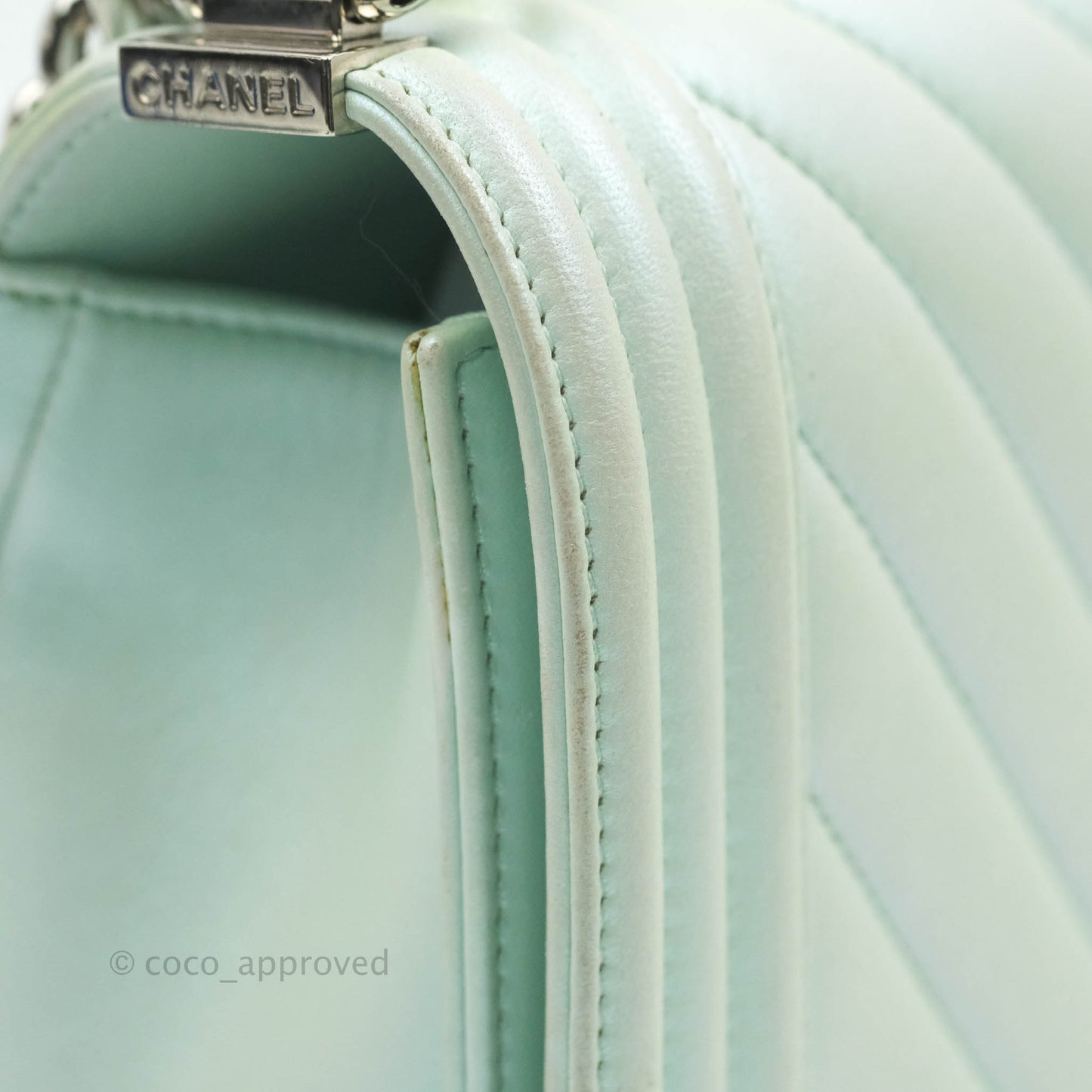 Chanel Medium Chevron Boy Iridescent Light Mint Calfskin Silver Hardware