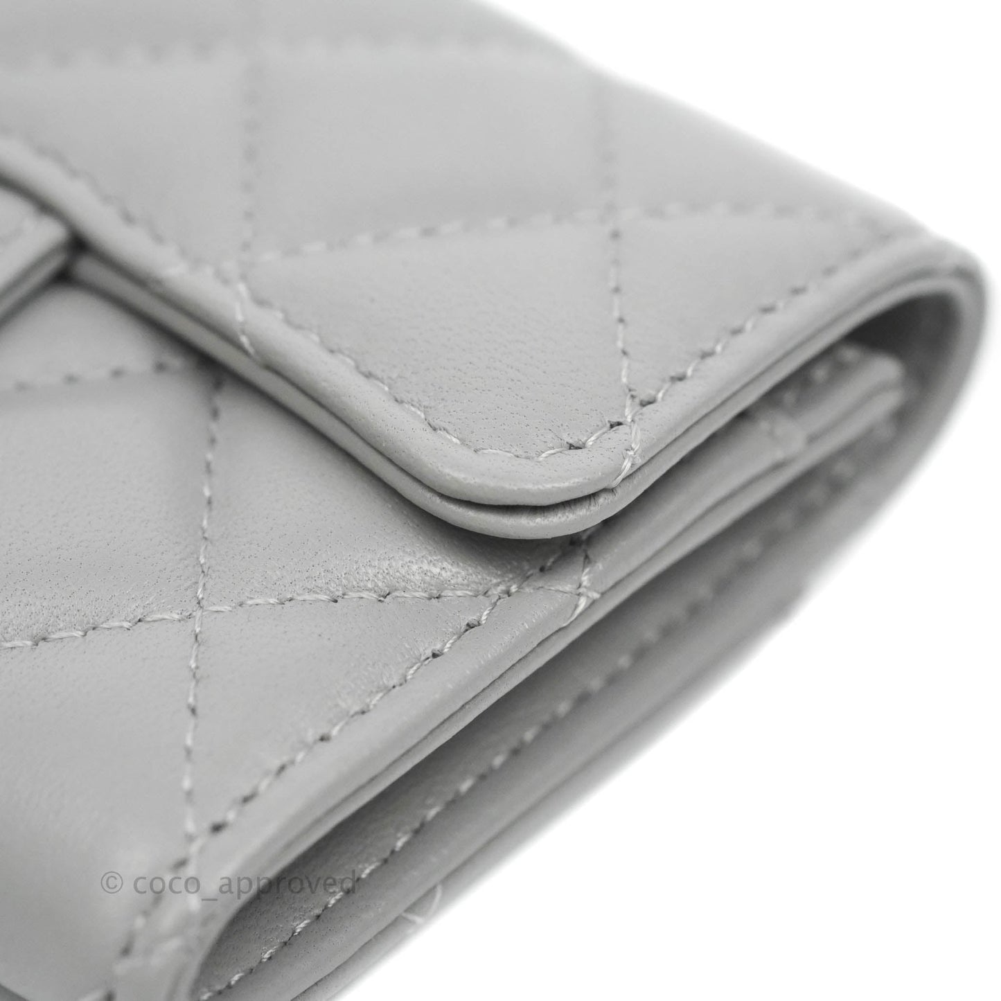 Chanel Quilted Flap Card Holder Grey Lambskin Silver Hardware