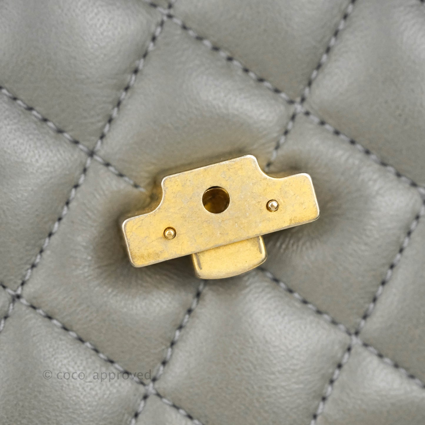 Chanel Small Enamel CC Flap Bag Quilted Grey Lambskin Aged Gold Hardware