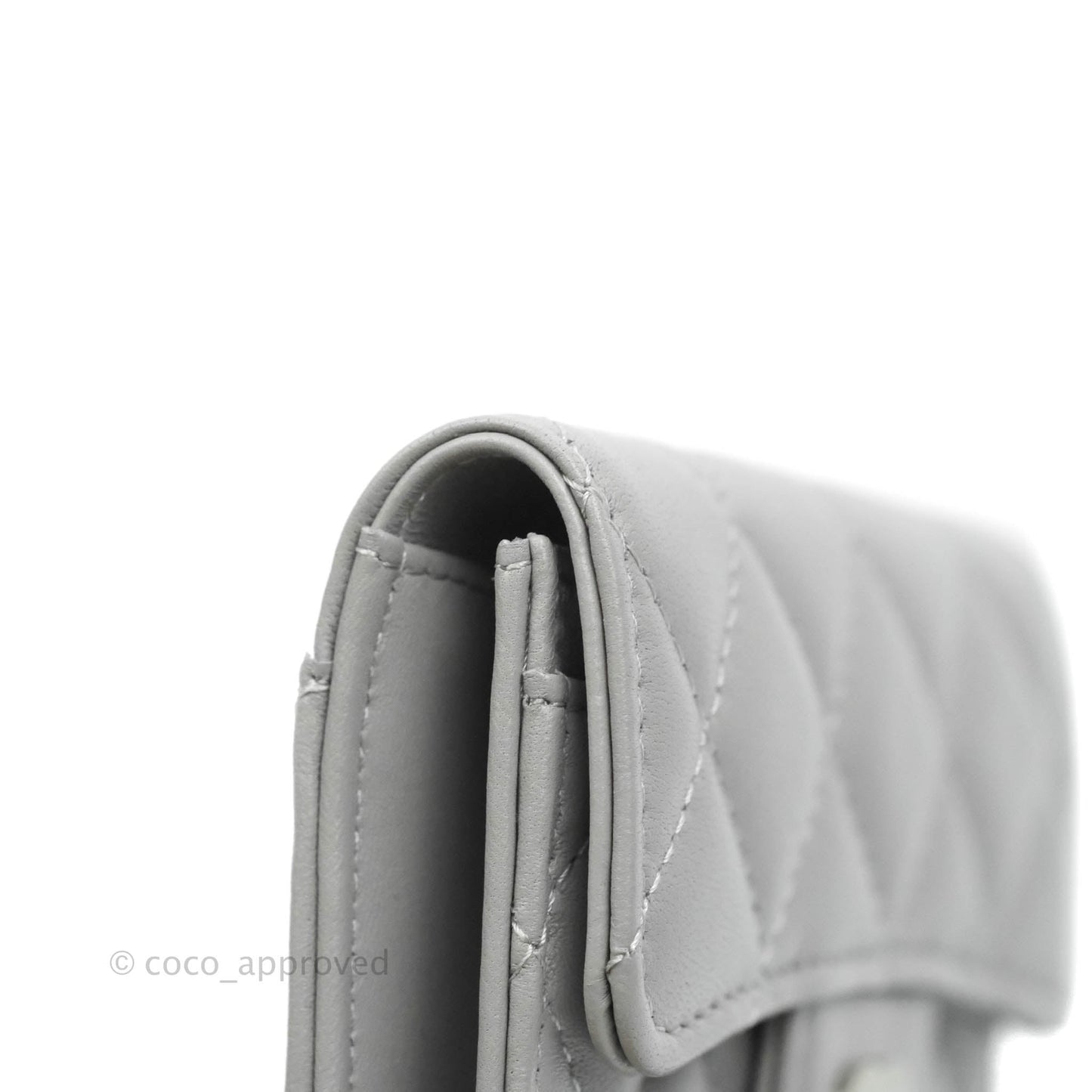 Chanel Quilted Flap Card Holder Grey Lambskin Silver Hardware