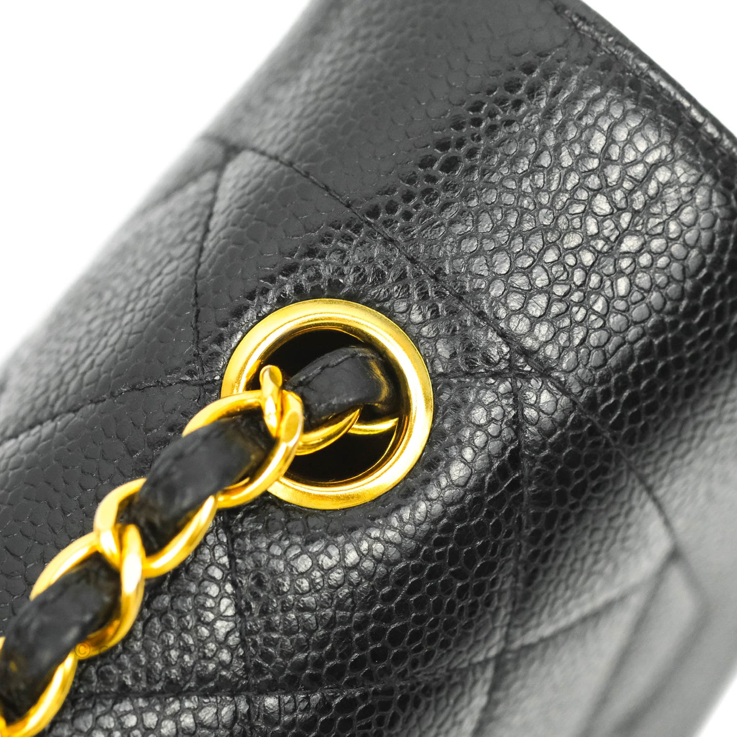 Chanel Small Vintage Quilted Classic Diana Flap Bag Black Caviar 24K Gold Hardware
