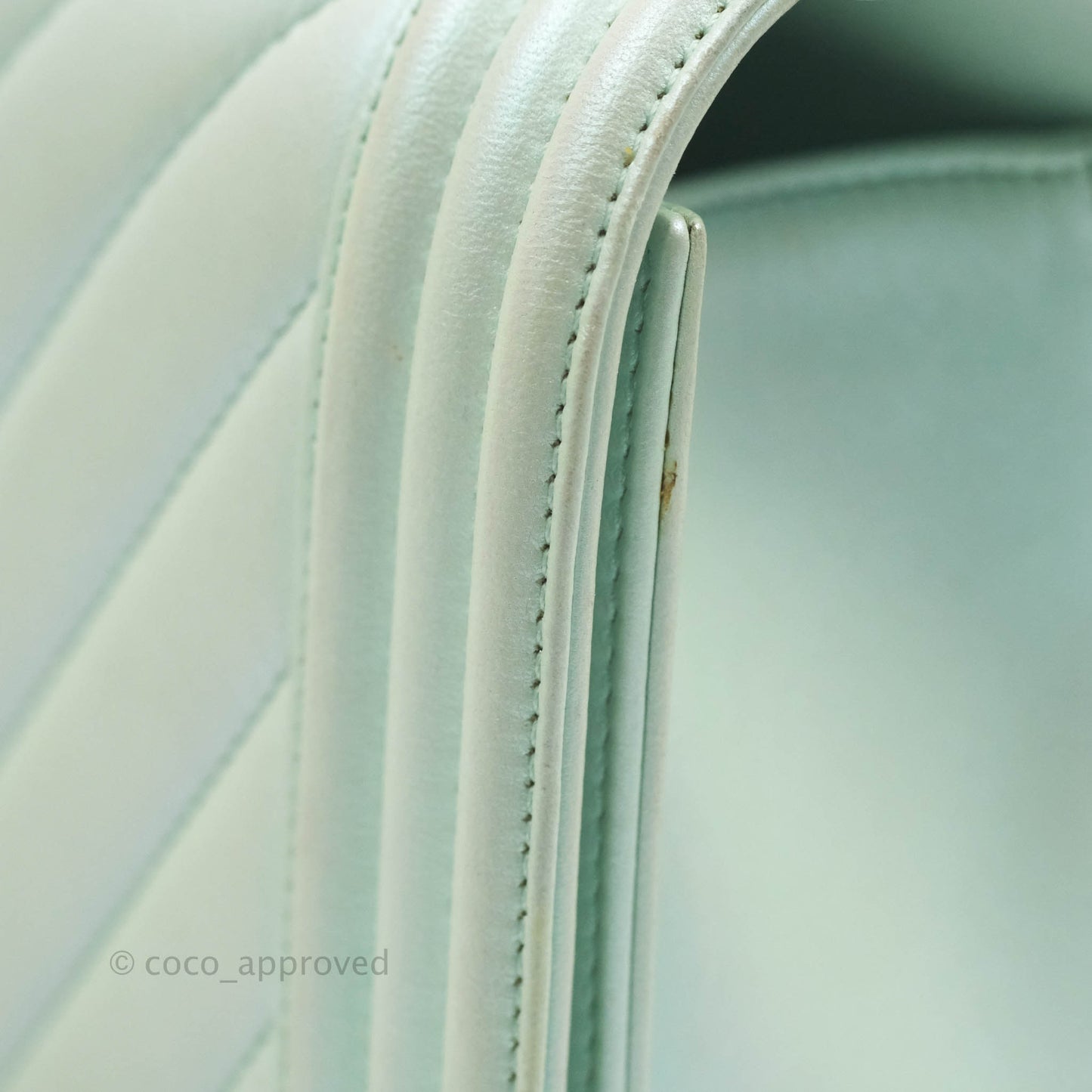 Chanel Medium Chevron Boy Iridescent Light Mint Calfskin Silver Hardware