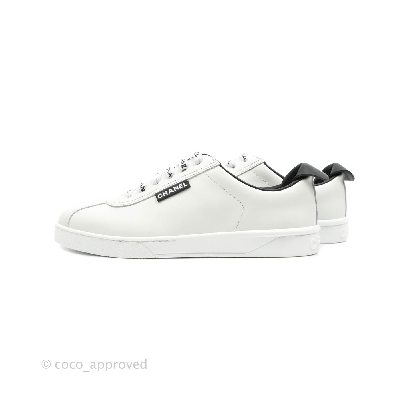 Chanel Logo Pull Tab Lace-up Sneakers White & Black Size 37.5