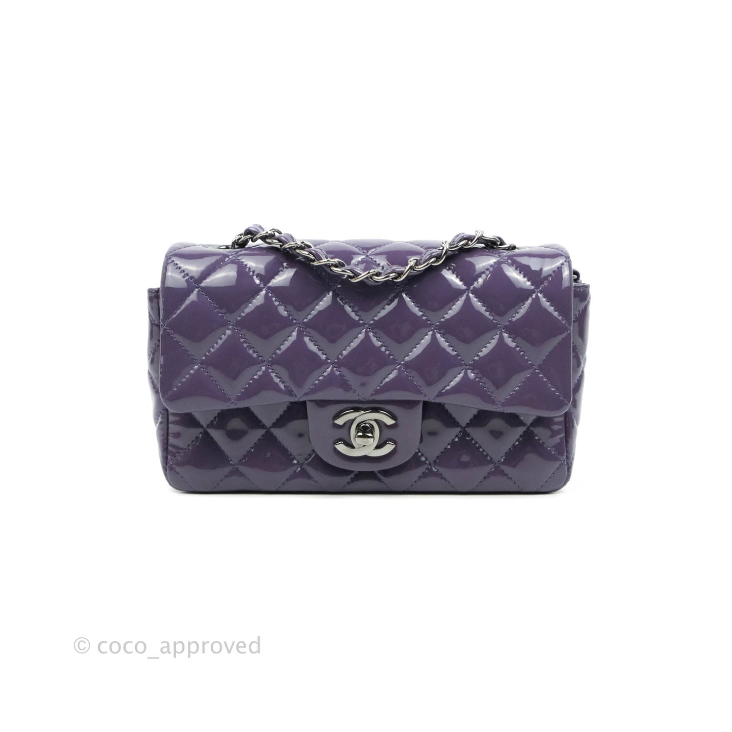 Chanel Quilted Mini Rectangular Flap Purple Patent Gun Metal