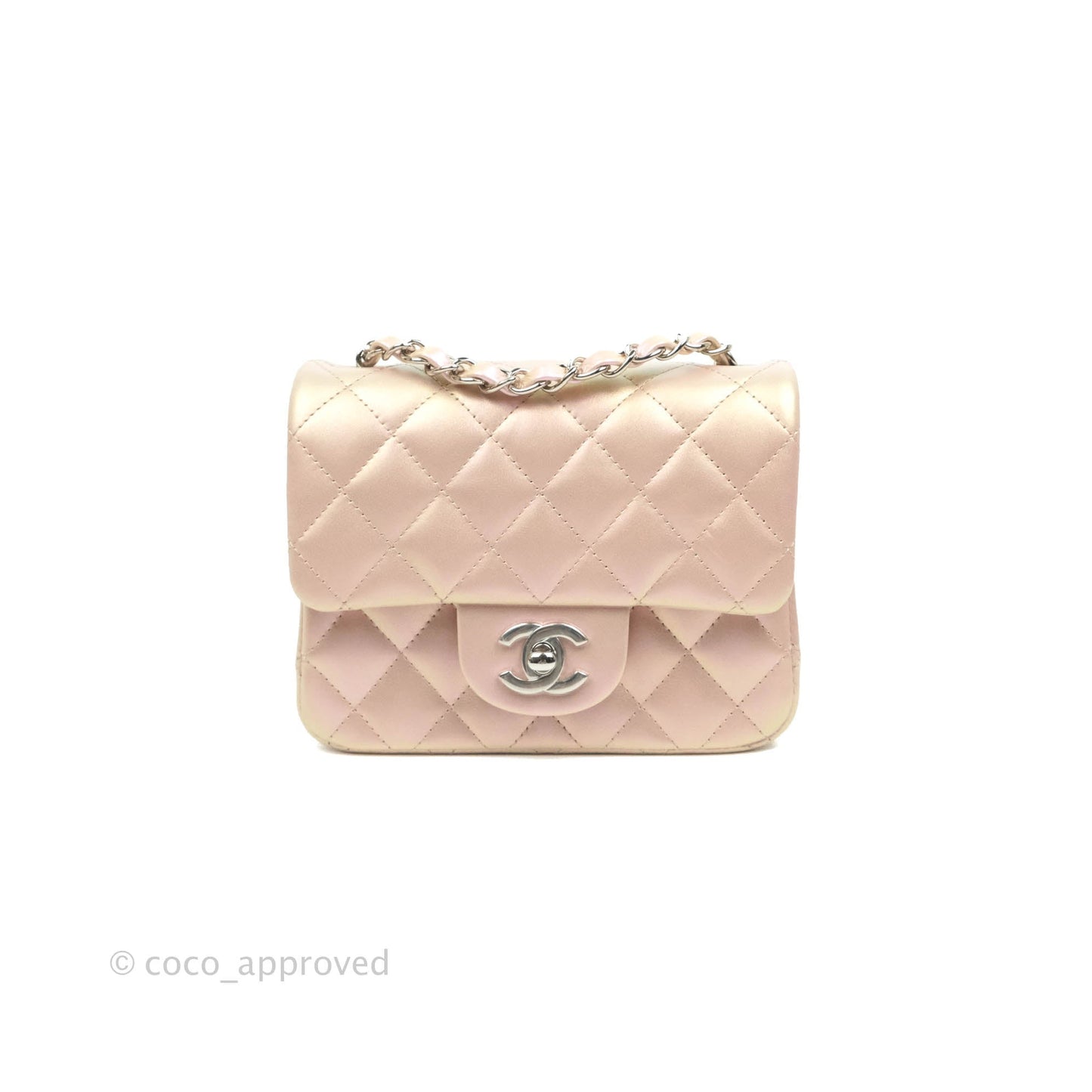 Chanel Mini Square Quilted Iridescent Pink Silver Hardware