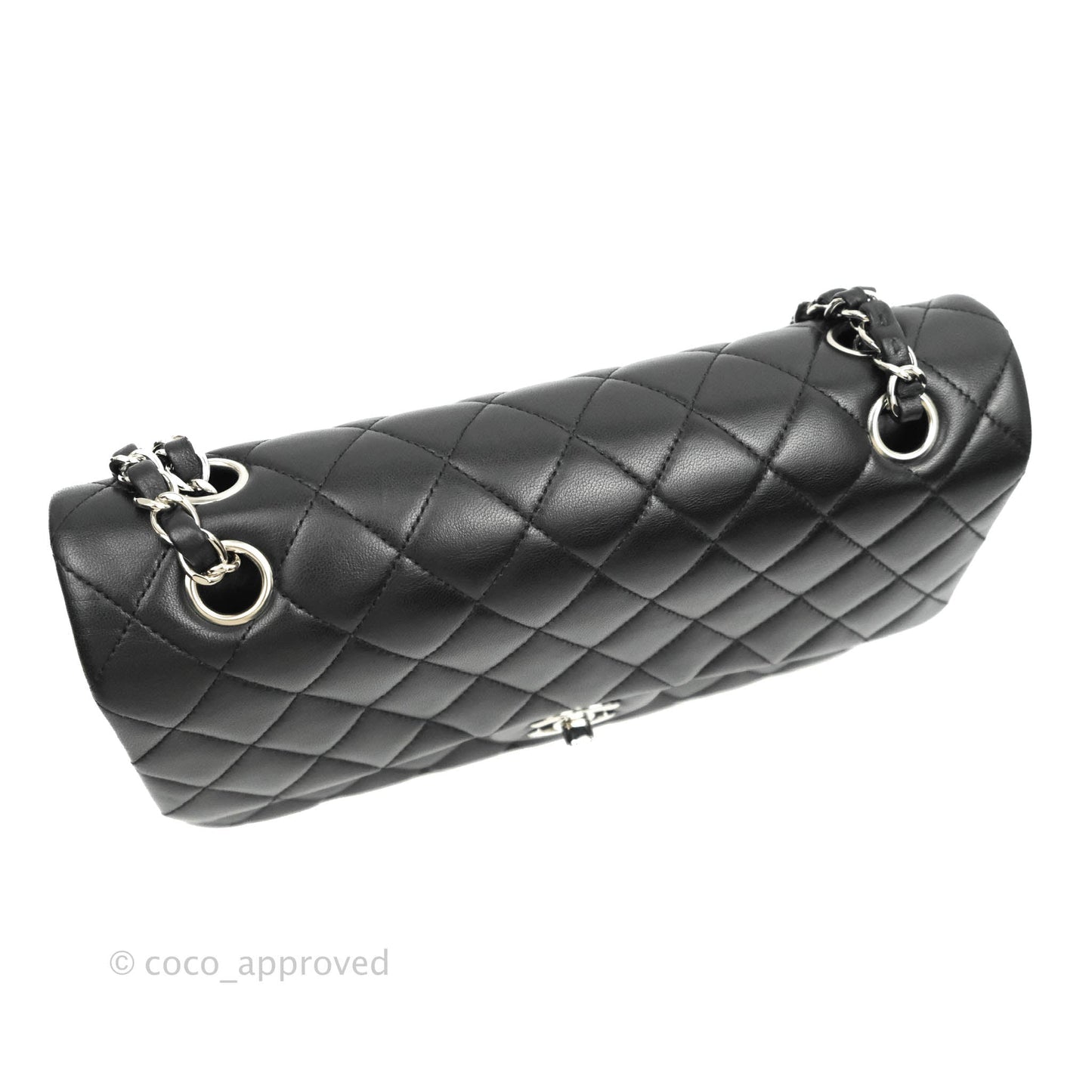 Chanel Classic M/L Medium Double Flap Black Lambskin Silver Hardware