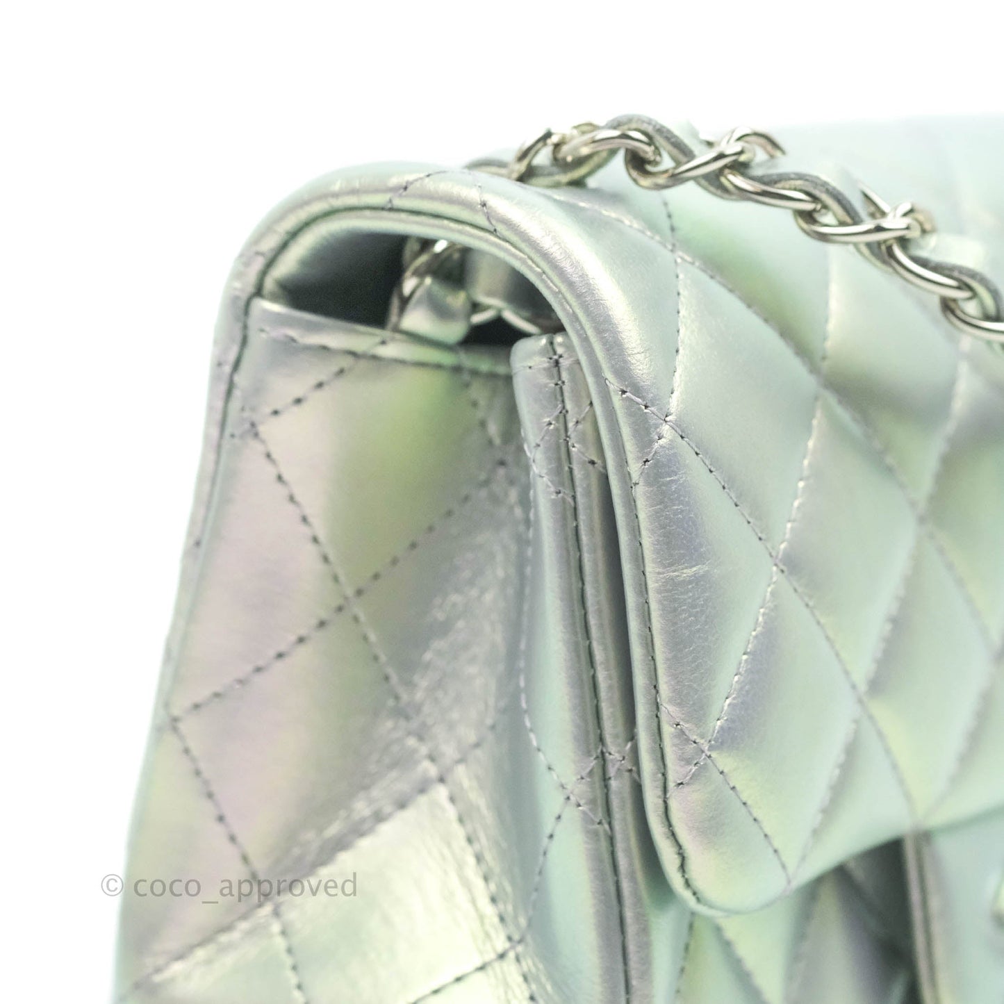 Chanel Mini Square Quilted Iridescent Lilac Silver Hardware 21K