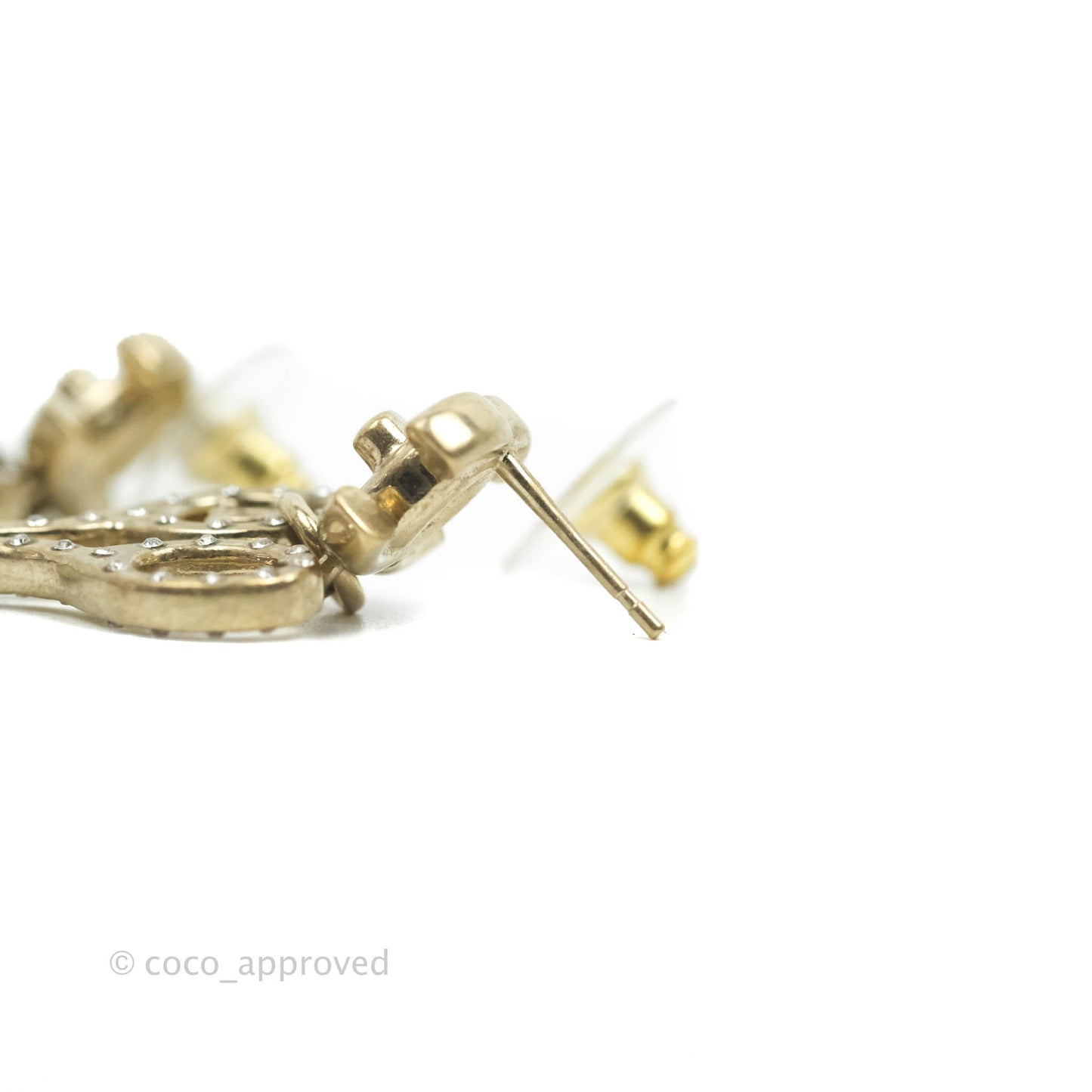 Chanel CC Lock Crystal Scissors Drop Earrings Aged Gold Tone 21V