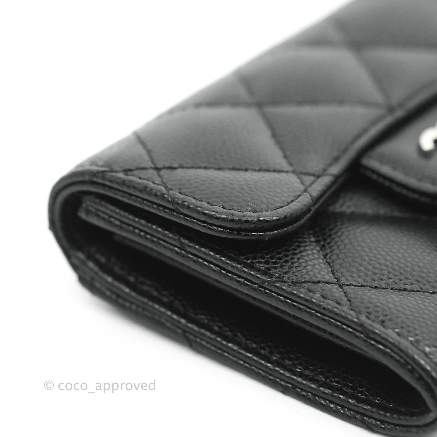 Chanel Quilted Small Flap Card Holder Black Caviar Silver Hardware