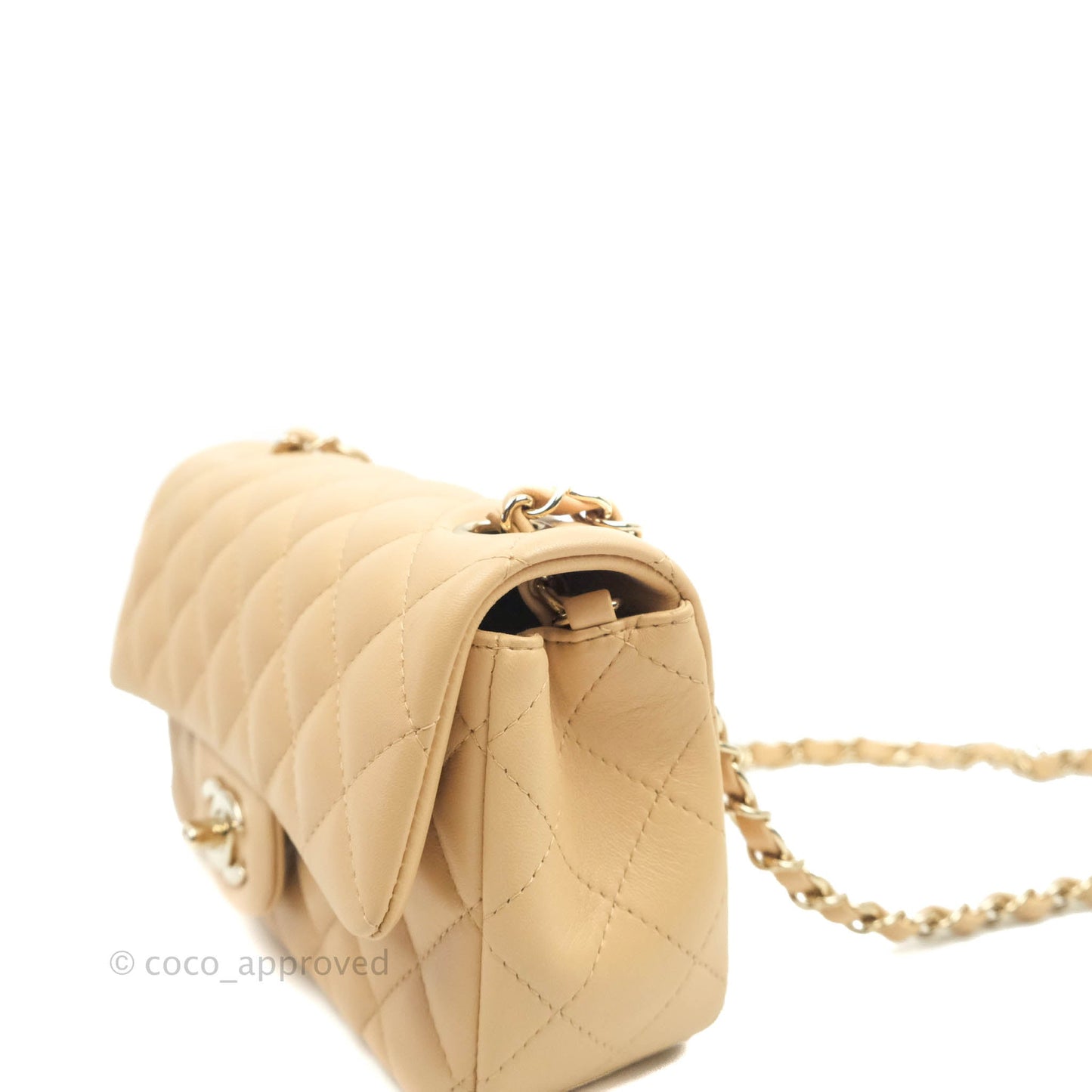 Chanel Classic Mini Rectangular Flap Beige Lambskin Gold Hardware 22C