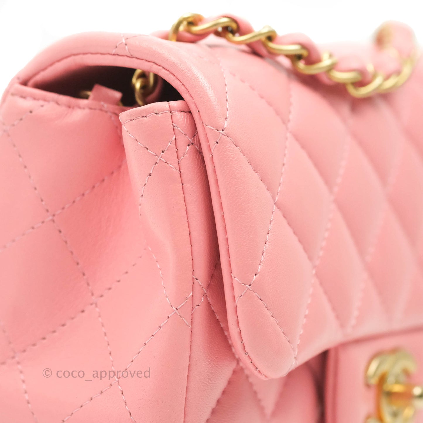 Chanel Quilted Mini Square Pink Lambskin Aged Gold Hardware 19S