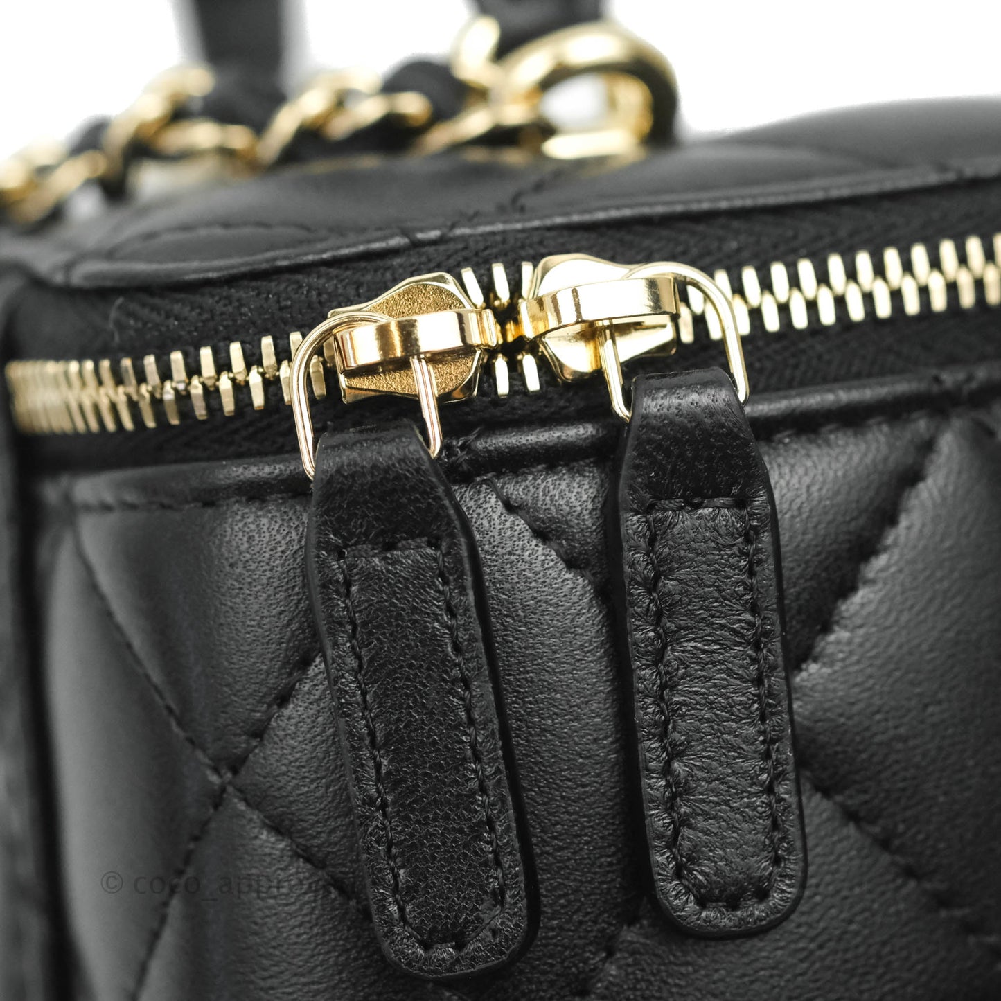 Chanel Classic Vanity Rectangular Top Handle With Chain Black Lambskin Gold Hardware