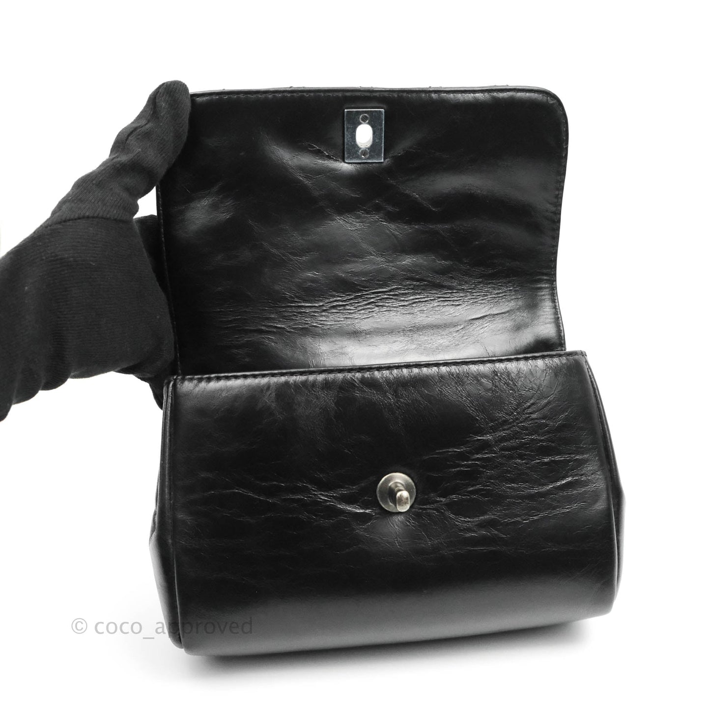 Chanel Quilted Double Sided Flap Black Aged Calfskin Ruthenium Hardware