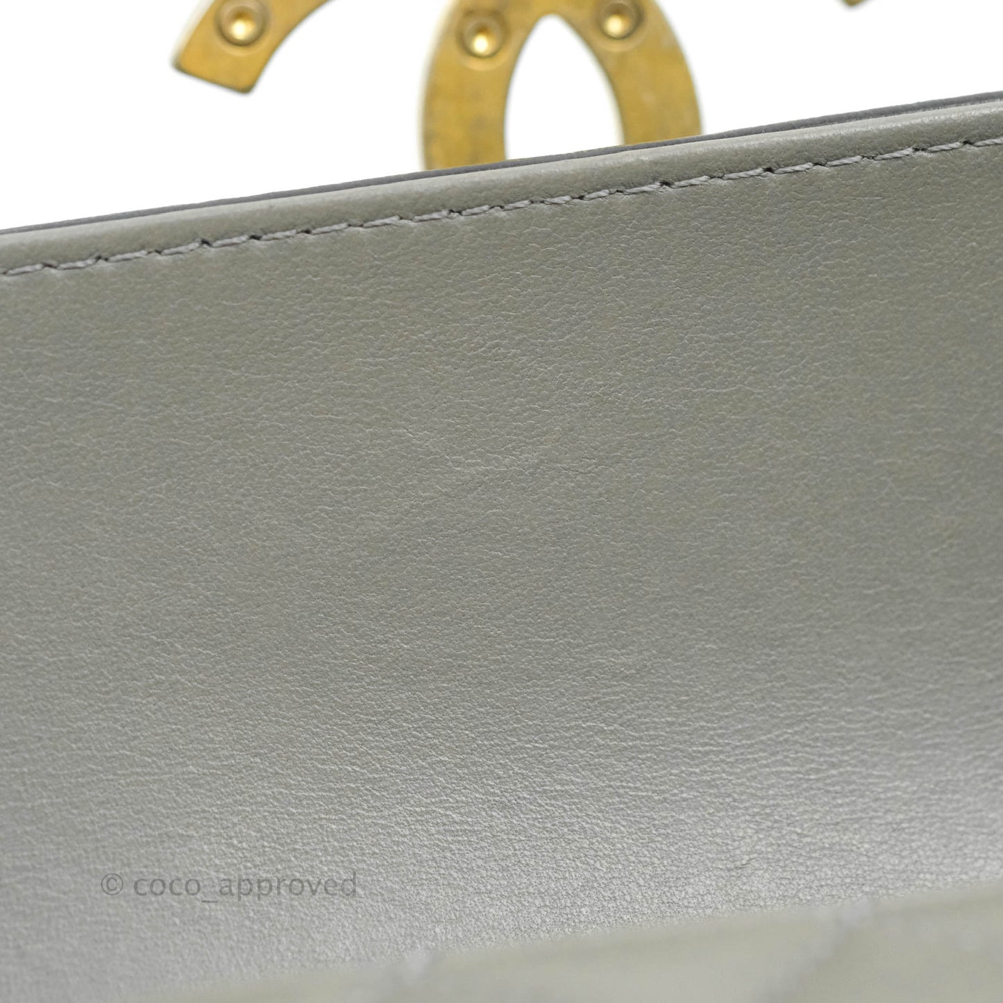 Chanel Small Enamel CC Flap Bag Quilted Grey Lambskin Aged Gold Hardware