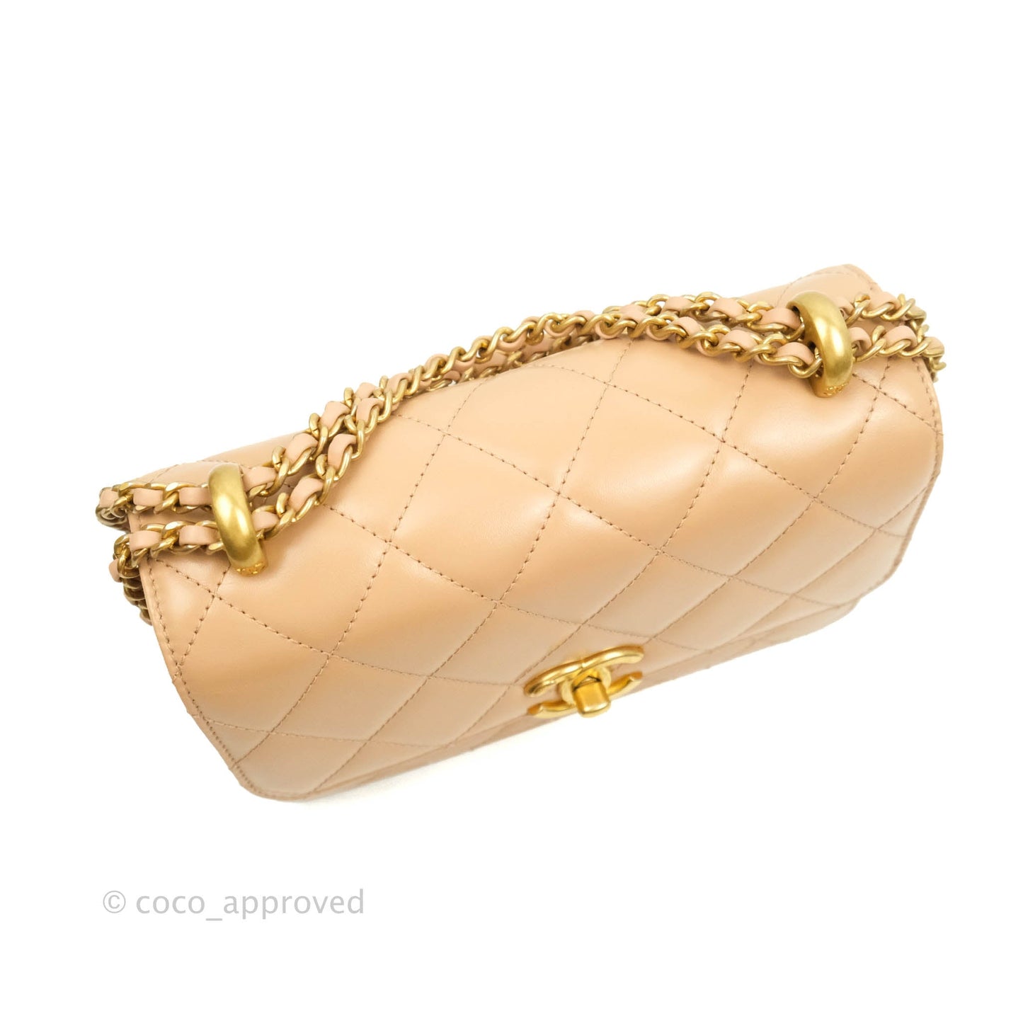 Chanel Quilted Mini Perfect Fit Adjustable Beige Calfskin Gold Hardware 21A