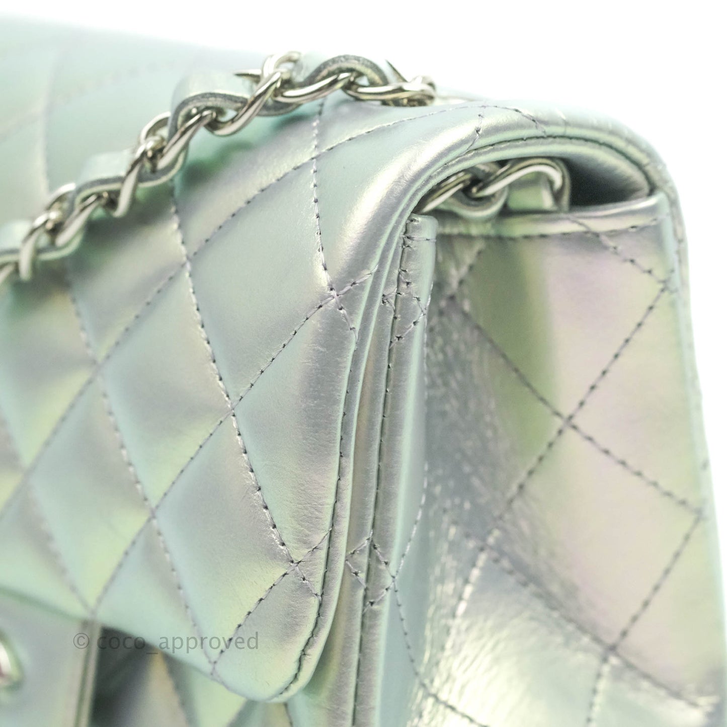 Chanel Mini Square Quilted Iridescent Lilac Silver Hardware 21K