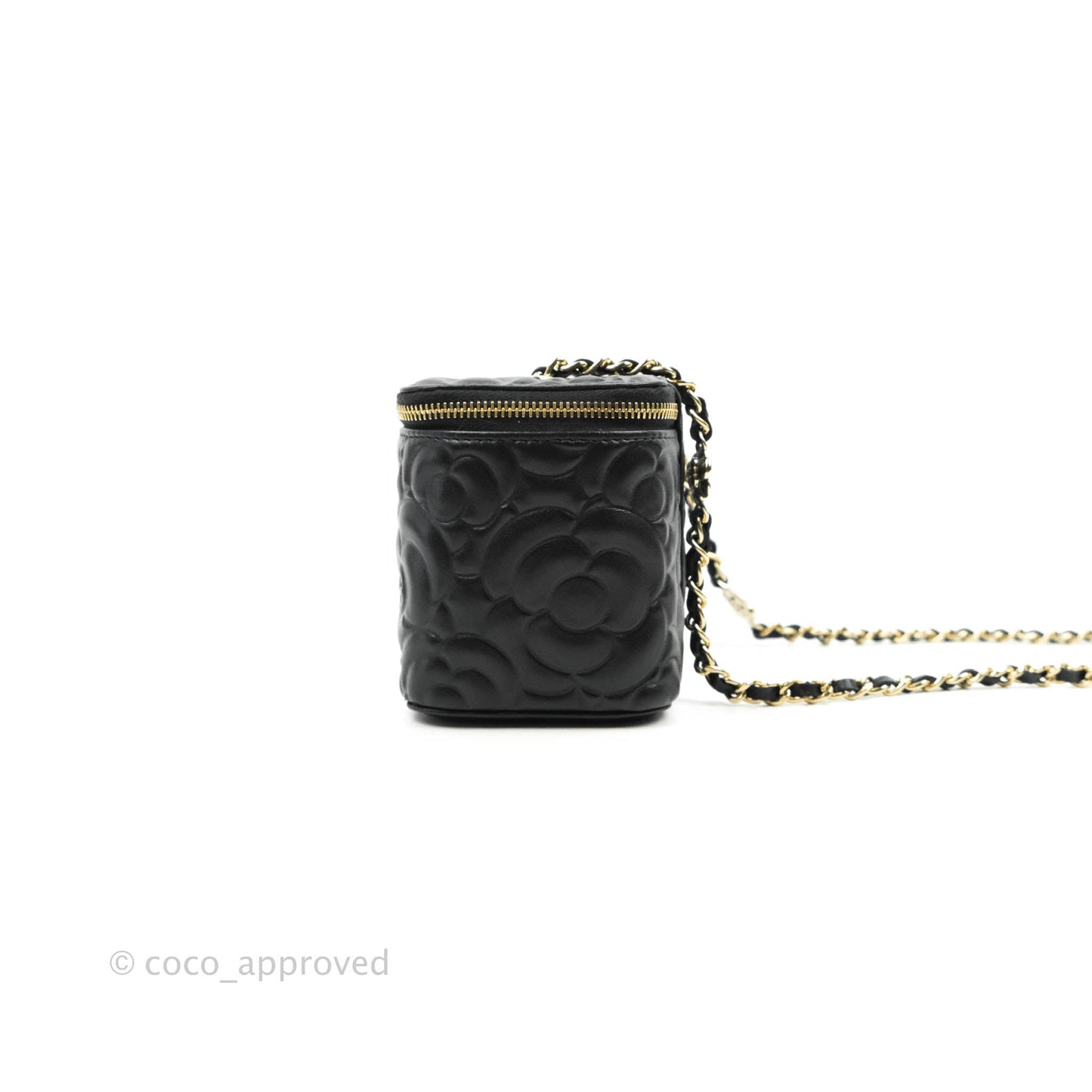 Chanel Vanity Rectangular Camellia Embossed Black Lambskin Gold Hardware