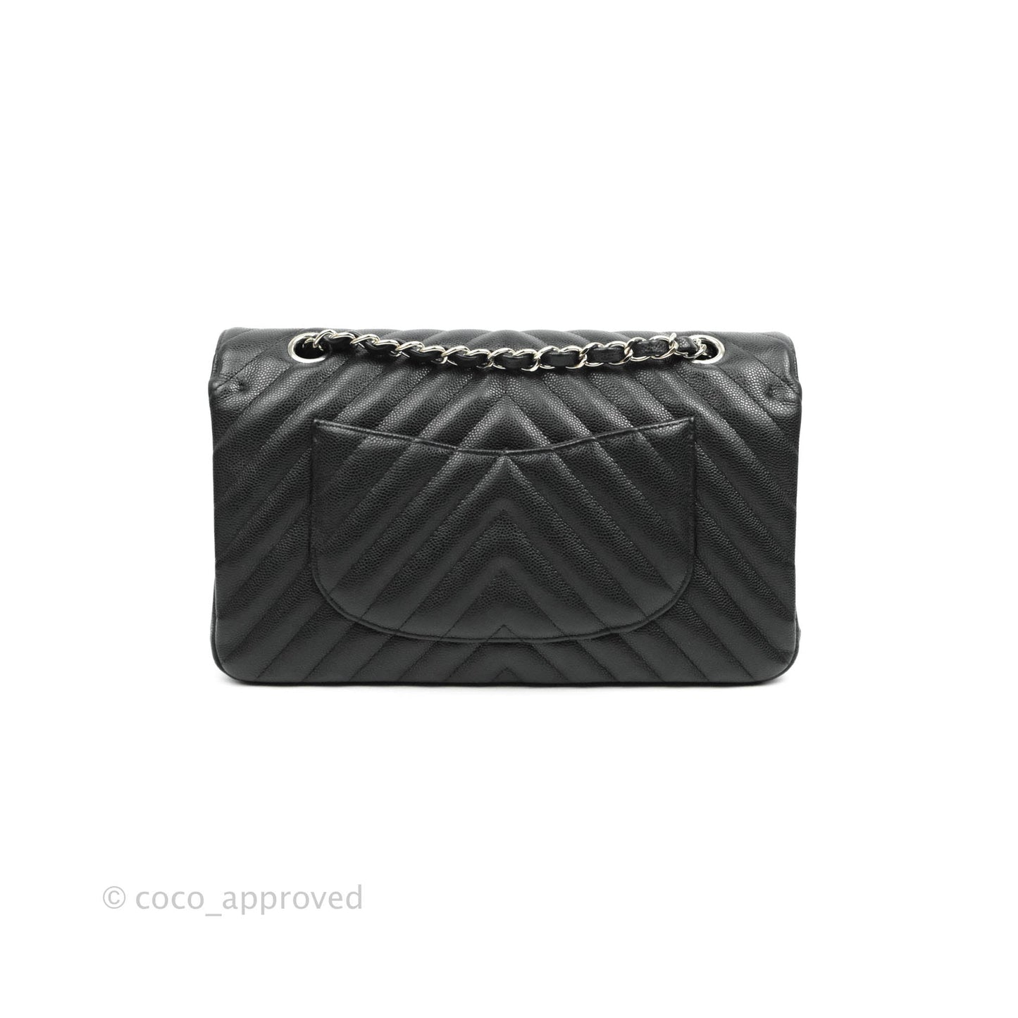 Chanel Classic M/L Medium Chevron Double Flap Black Caviar Silver Hardware