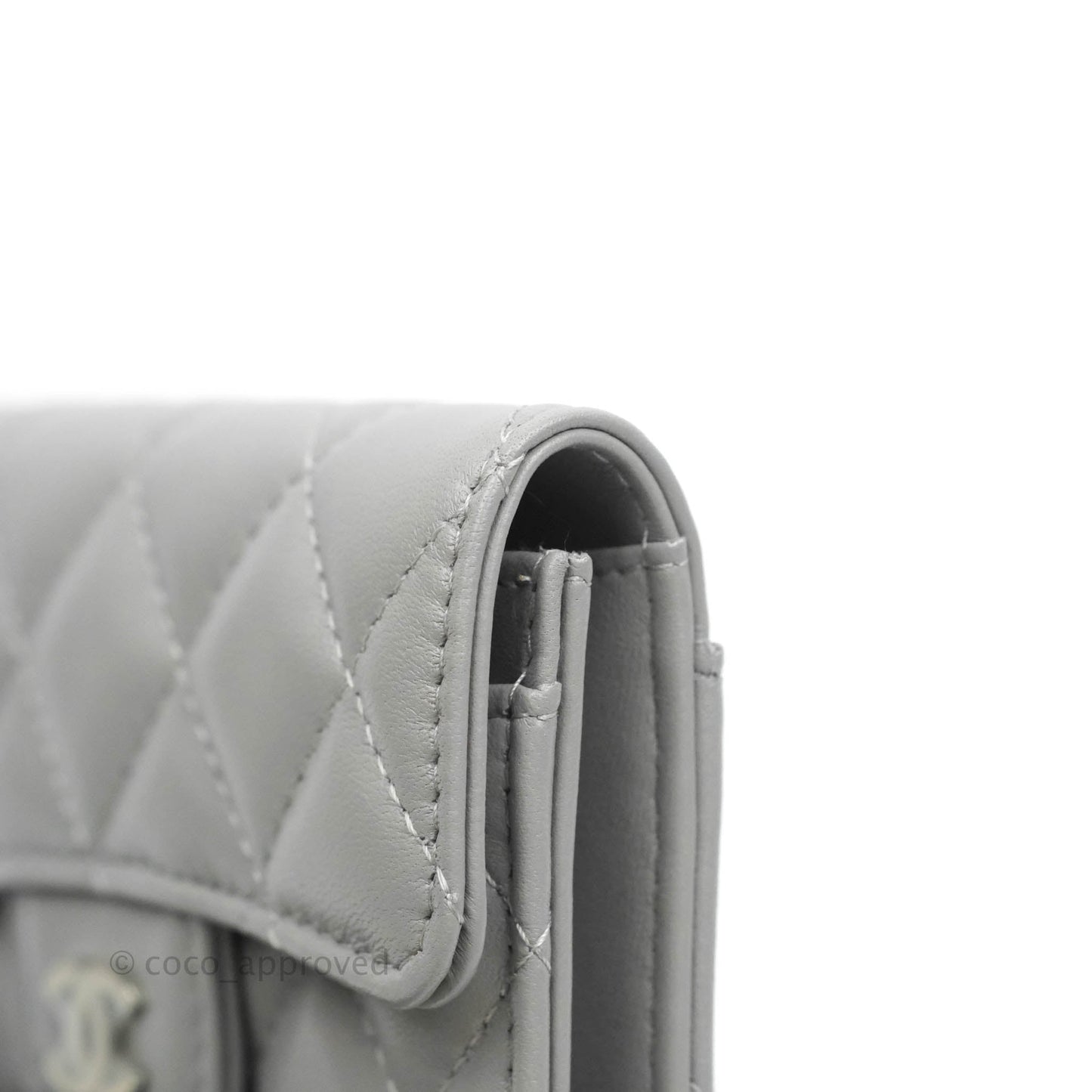Chanel Quilted Flap Card Holder Grey Lambskin Silver Hardware
