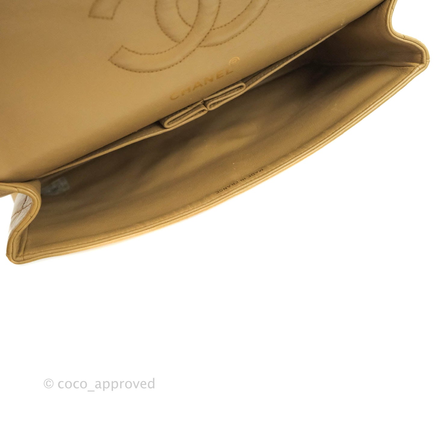 Chanel Vintage Classic M/L Medium Double Flap Bag Beige Lambskin 24K Gold Hardware