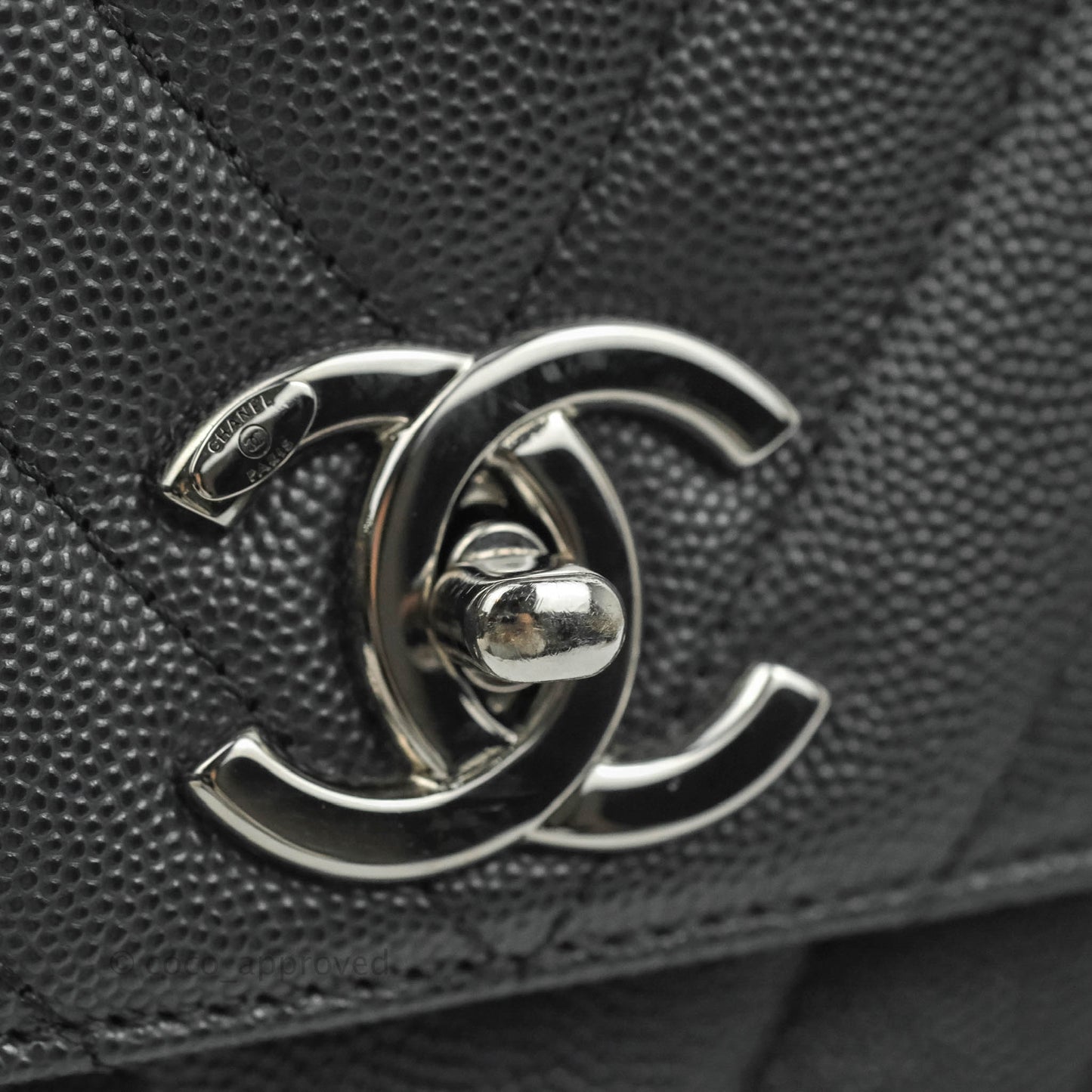 Chanel Medium (Small) Coco Handle Chevron Dark Grey Caviar Black Hardware