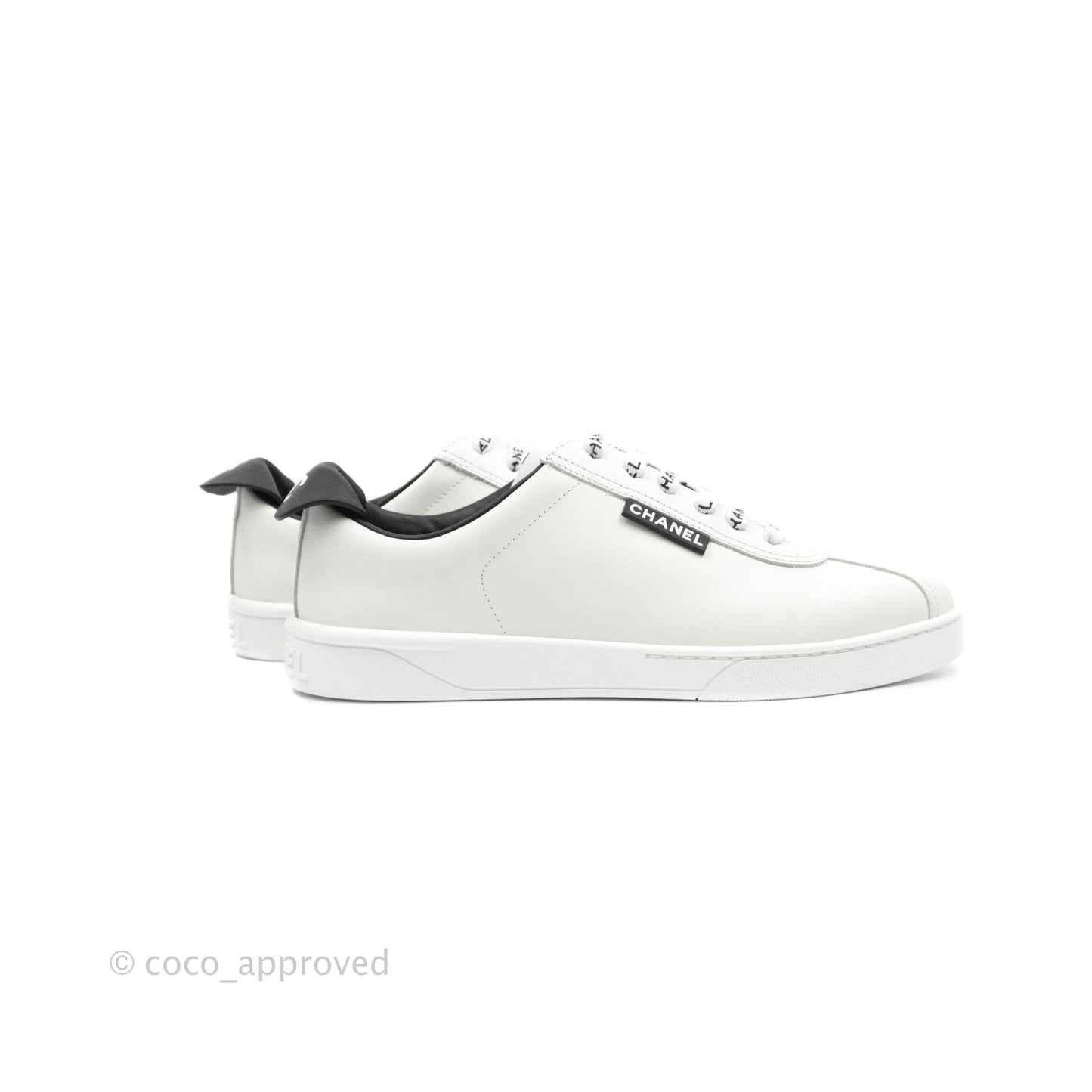 Chanel Logo Pull Tab Lace-up Sneakers White & Black Size 37.5