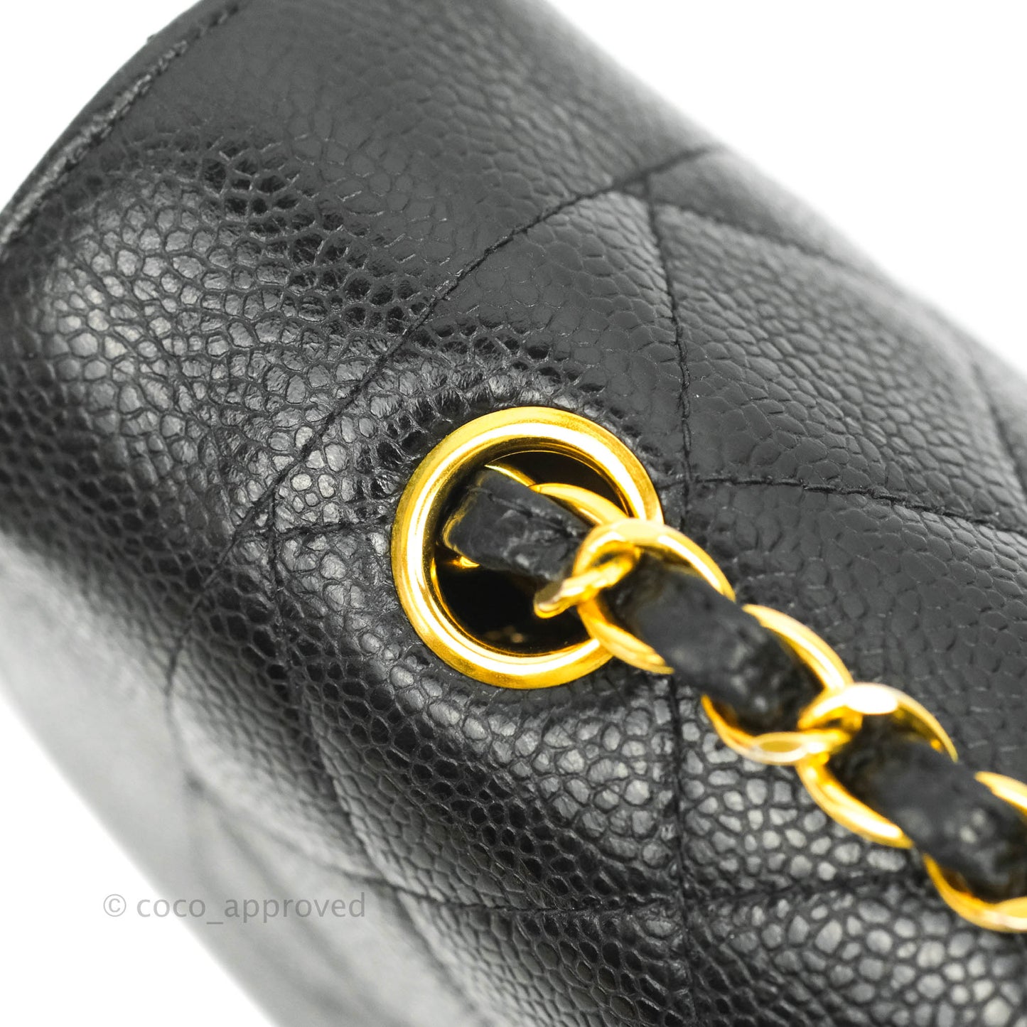 Chanel Small Vintage Quilted Classic Diana Flap Bag Black Caviar 24K Gold Hardware