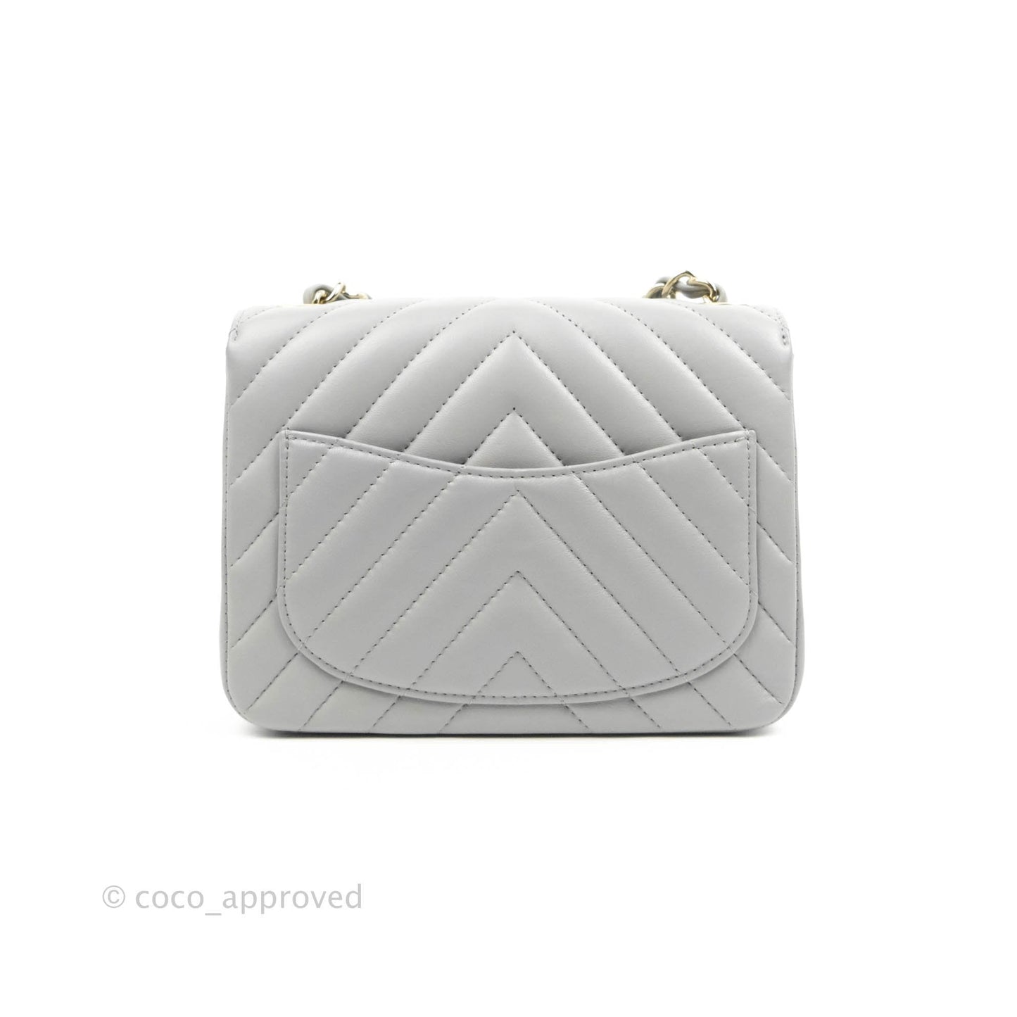 Chanel Mini Square Chevron Grey Lambskin Gold Hardware