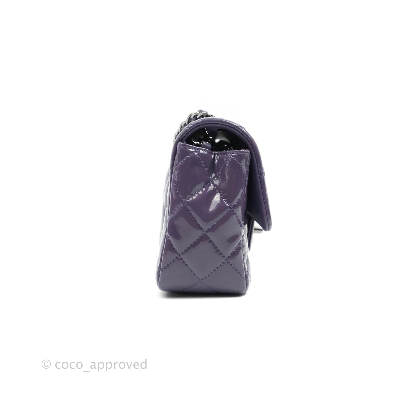 Chanel Quilted Mini Rectangular Flap Purple Patent Gun Metal