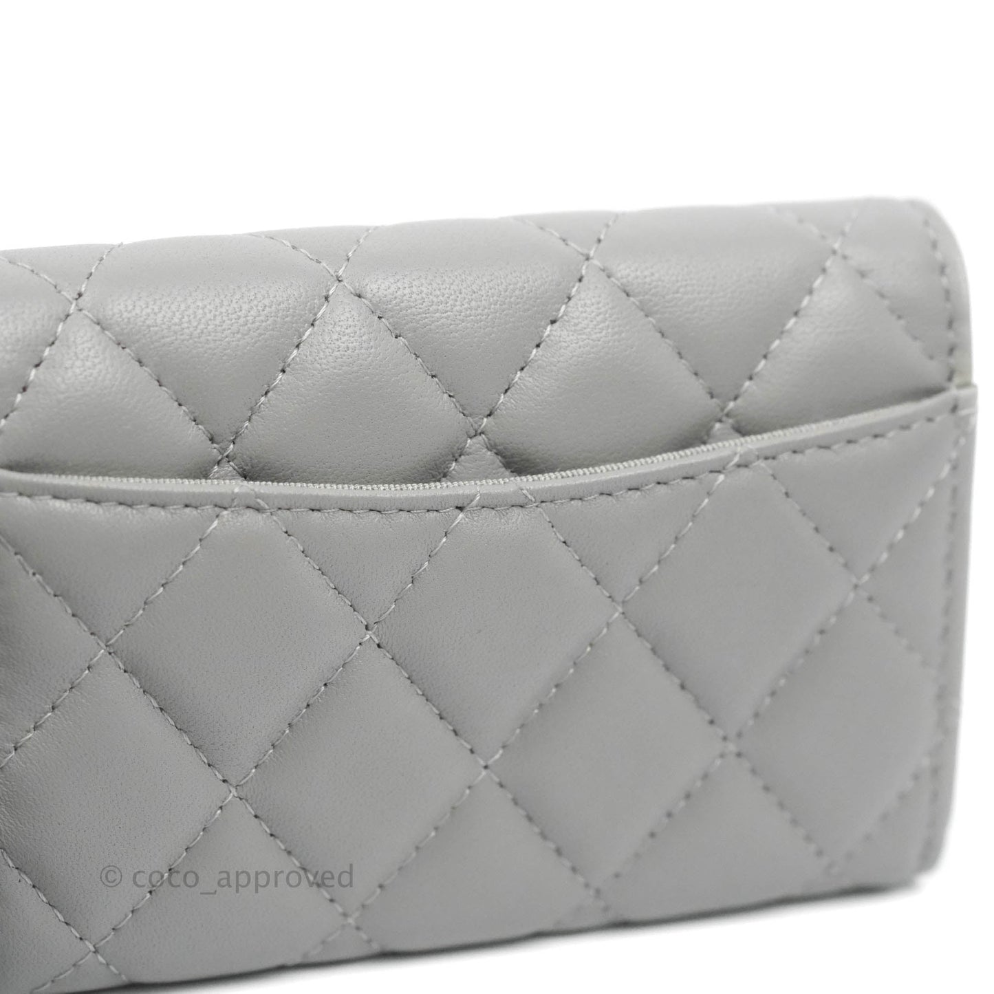 Chanel Quilted Flap Card Holder Grey Lambskin Silver Hardware