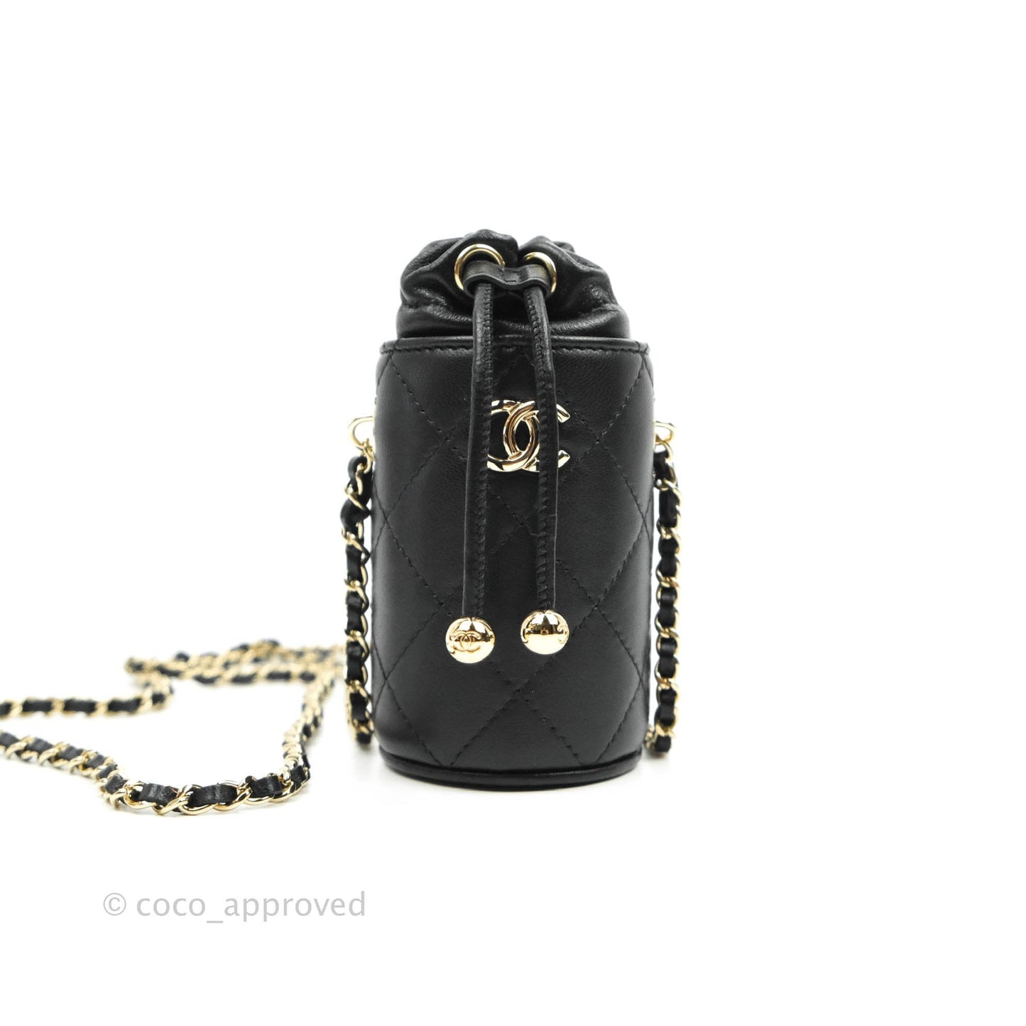 Chanel Mini Bucket With Chain Black Lambskin Gold Hardware 21A