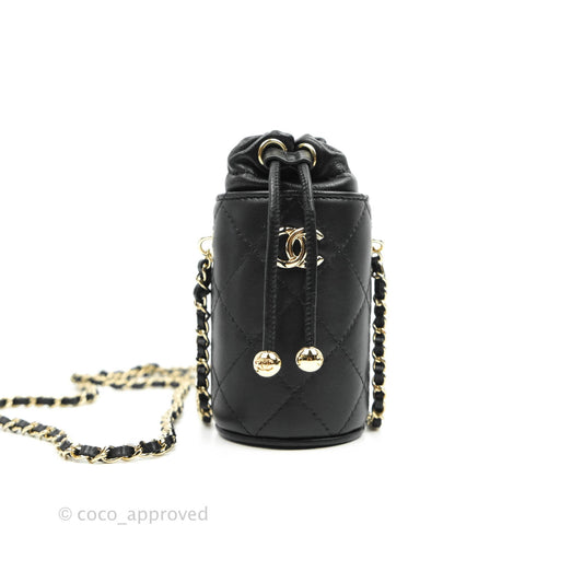 Chanel Mini Bucket With Chain Black Lambskin Gold Hardware 21A