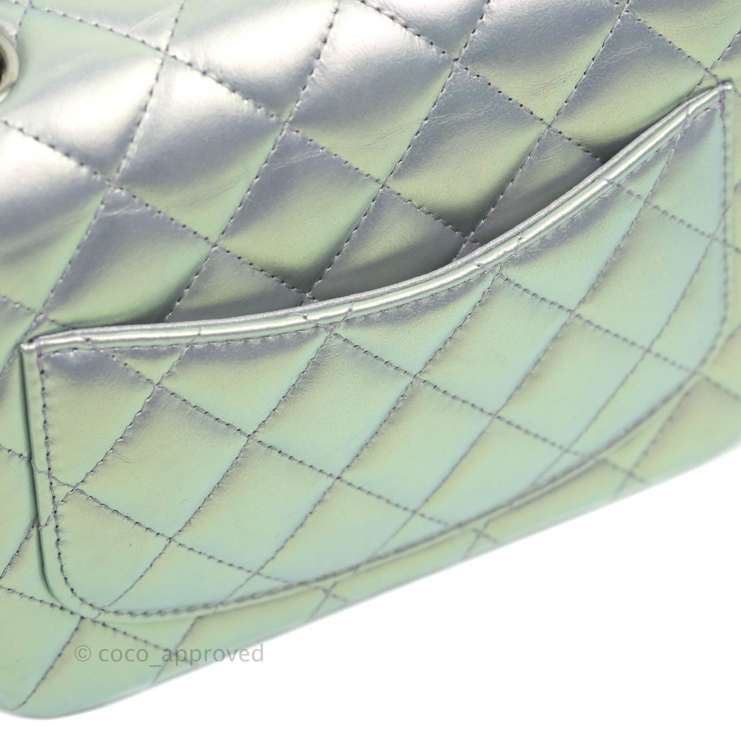 Chanel Mini Square Quilted Iridescent Lilac Silver Hardware 21K