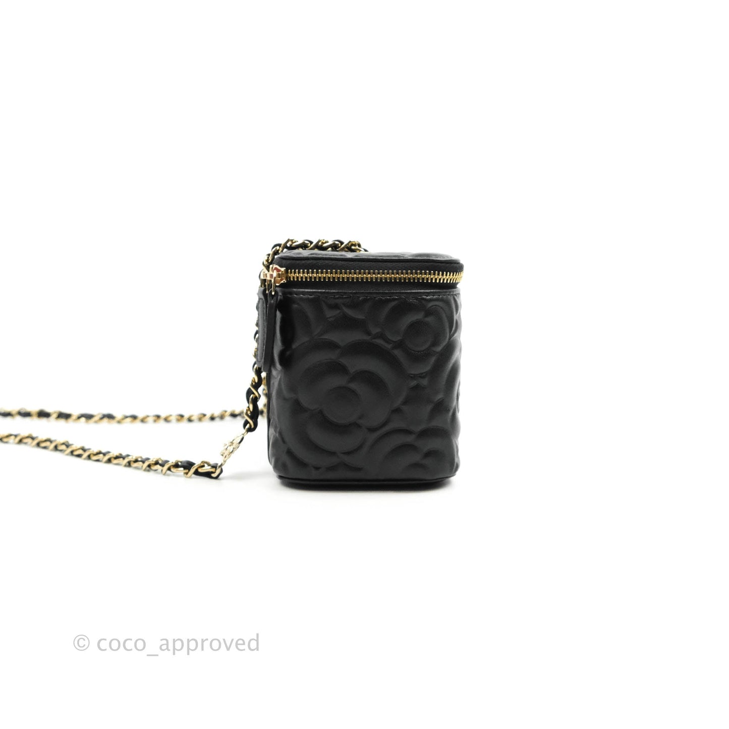Chanel Vanity Rectangular Camellia Embossed Black Lambskin Gold Hardware