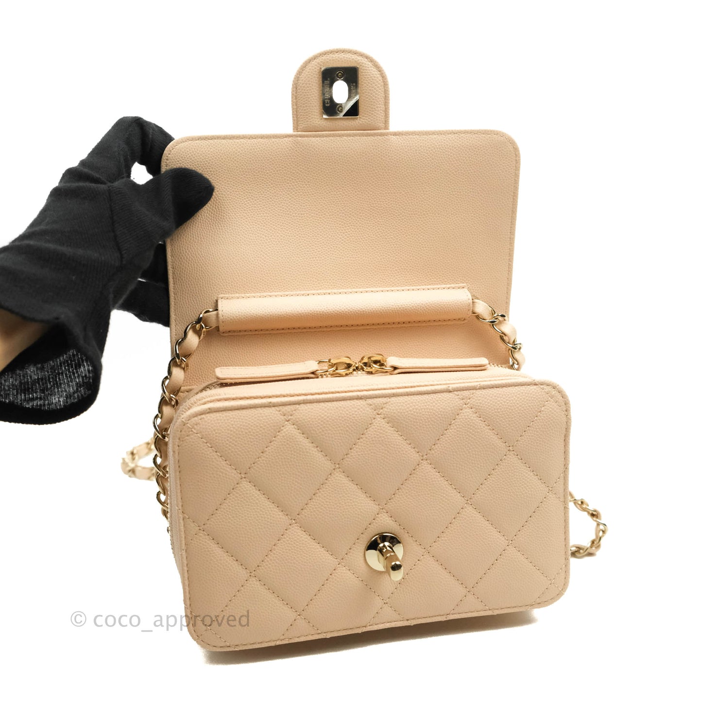 Chanel Quilted Small Like The Wallet Flap Light Beige Caviar Light Gold Hardware 22C