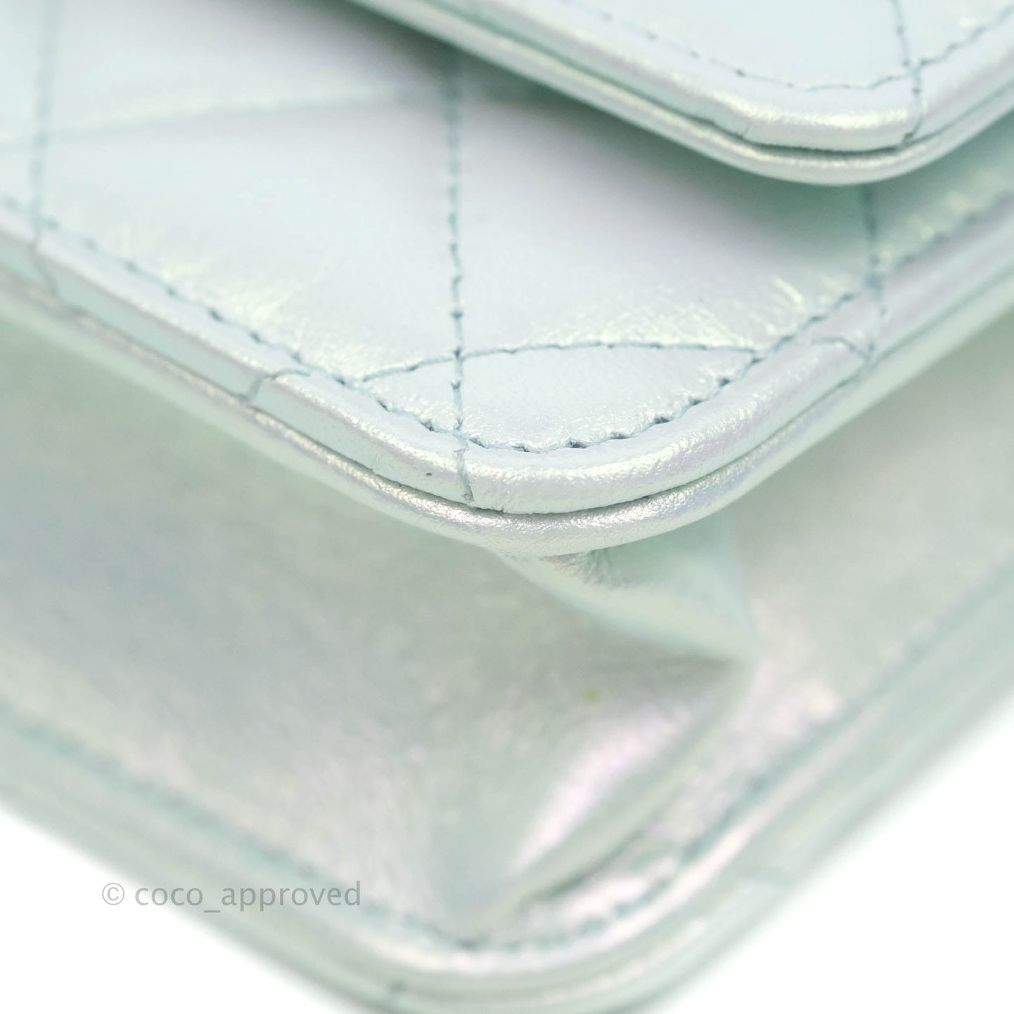 Chanel WOC Quilted Iridescent Light Blue Calfskin Silver Hardware