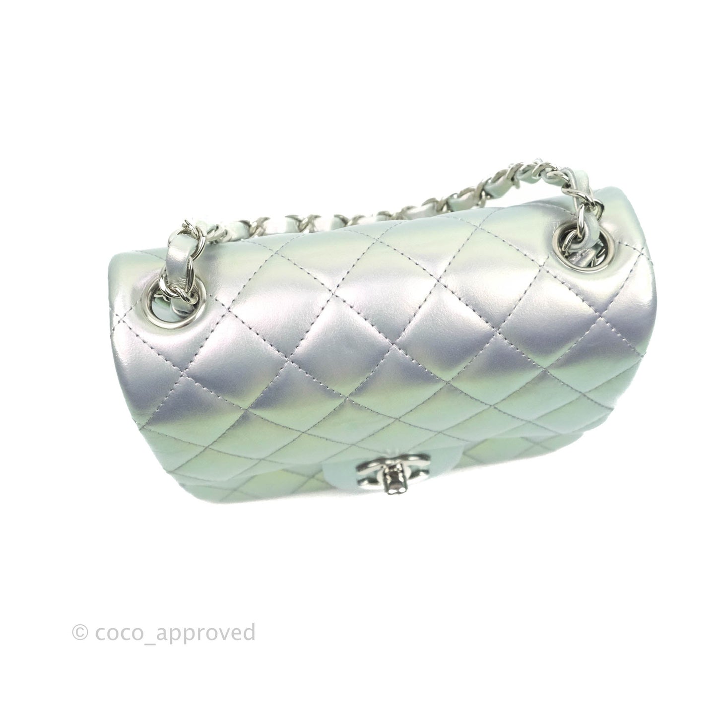 Chanel Mini Square Quilted Iridescent Lilac Silver Hardware 21K