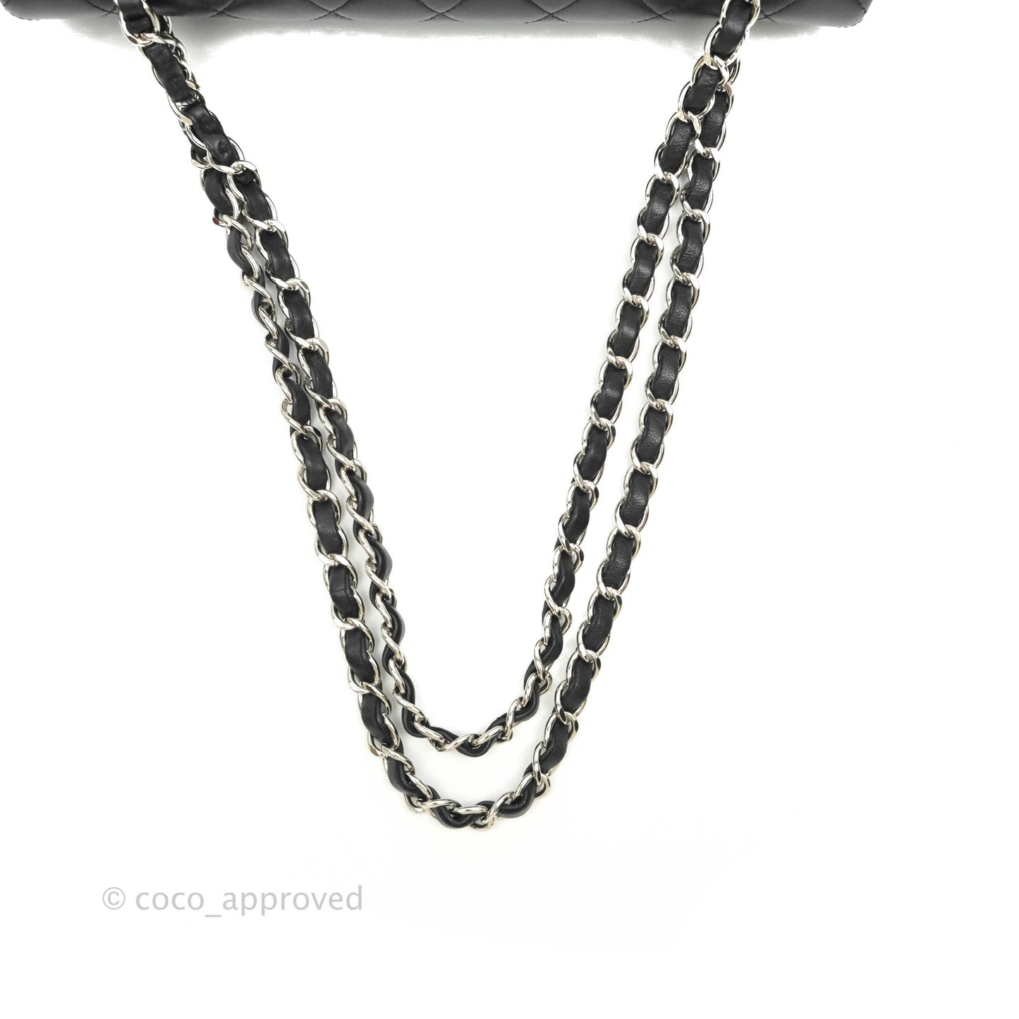 Chanel Classic M/L Medium Double Flap Black Lambskin Silver Hardware