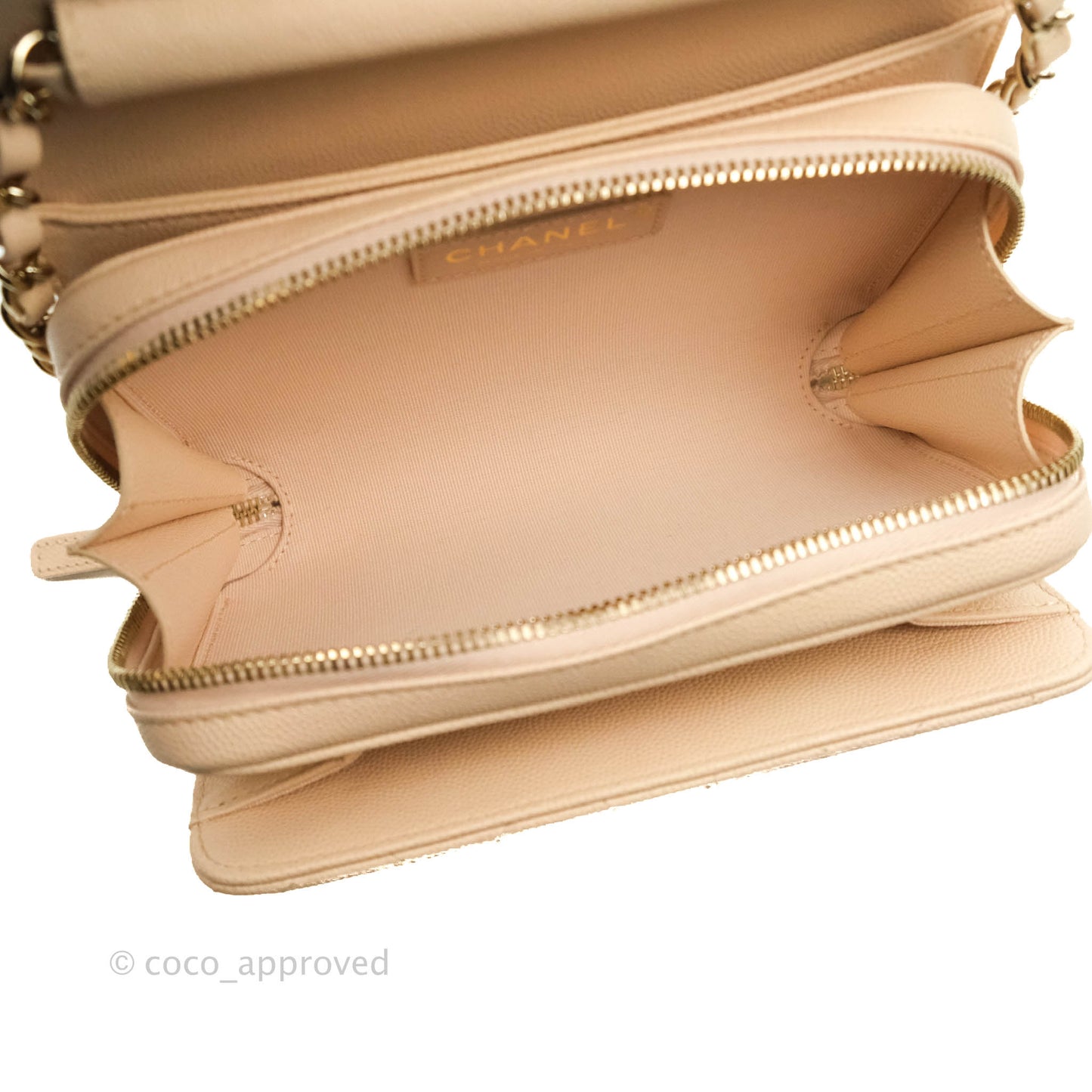 Chanel Quilted Small Like The Wallet Flap Light Beige Caviar Light Gold Hardware 22C