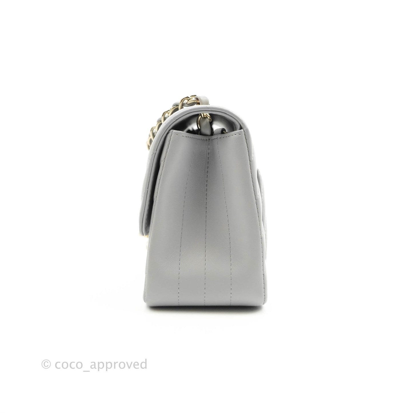 Chanel Mini Square Chevron Grey Lambskin Gold Hardware