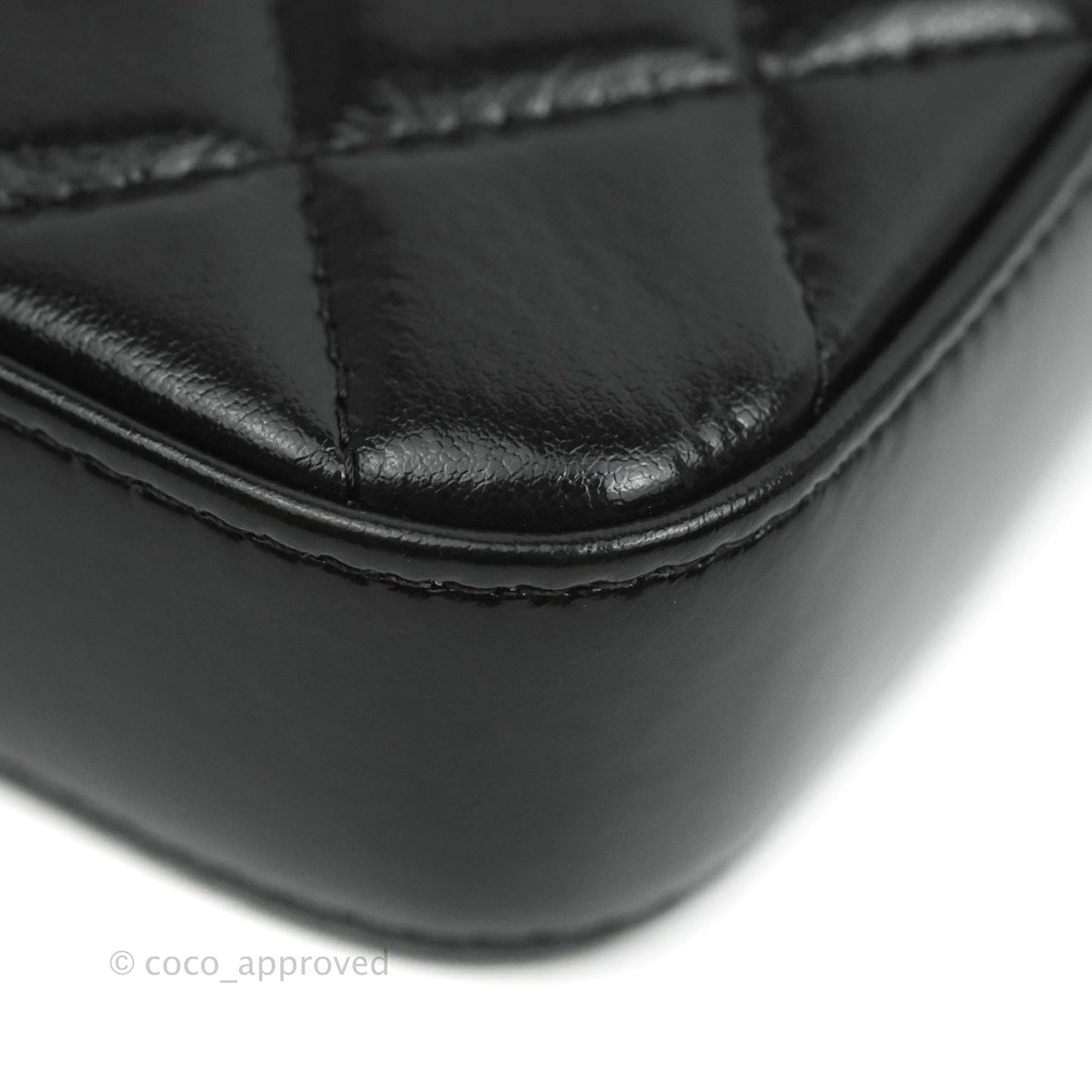 Chanel Pearl Charm Clutch With Chain Black Shiny Calfskin Gold Hardware