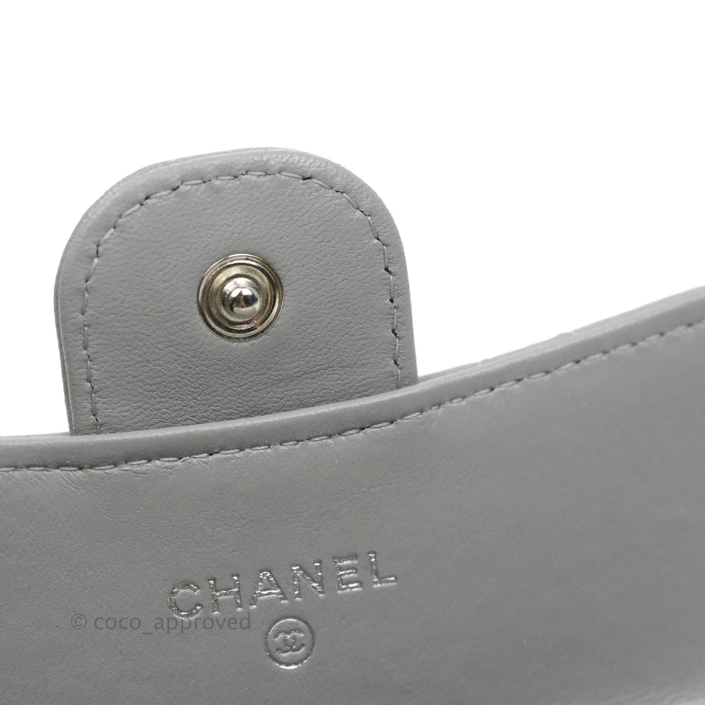Chanel Quilted Flap Card Holder Grey Lambskin Silver Hardware