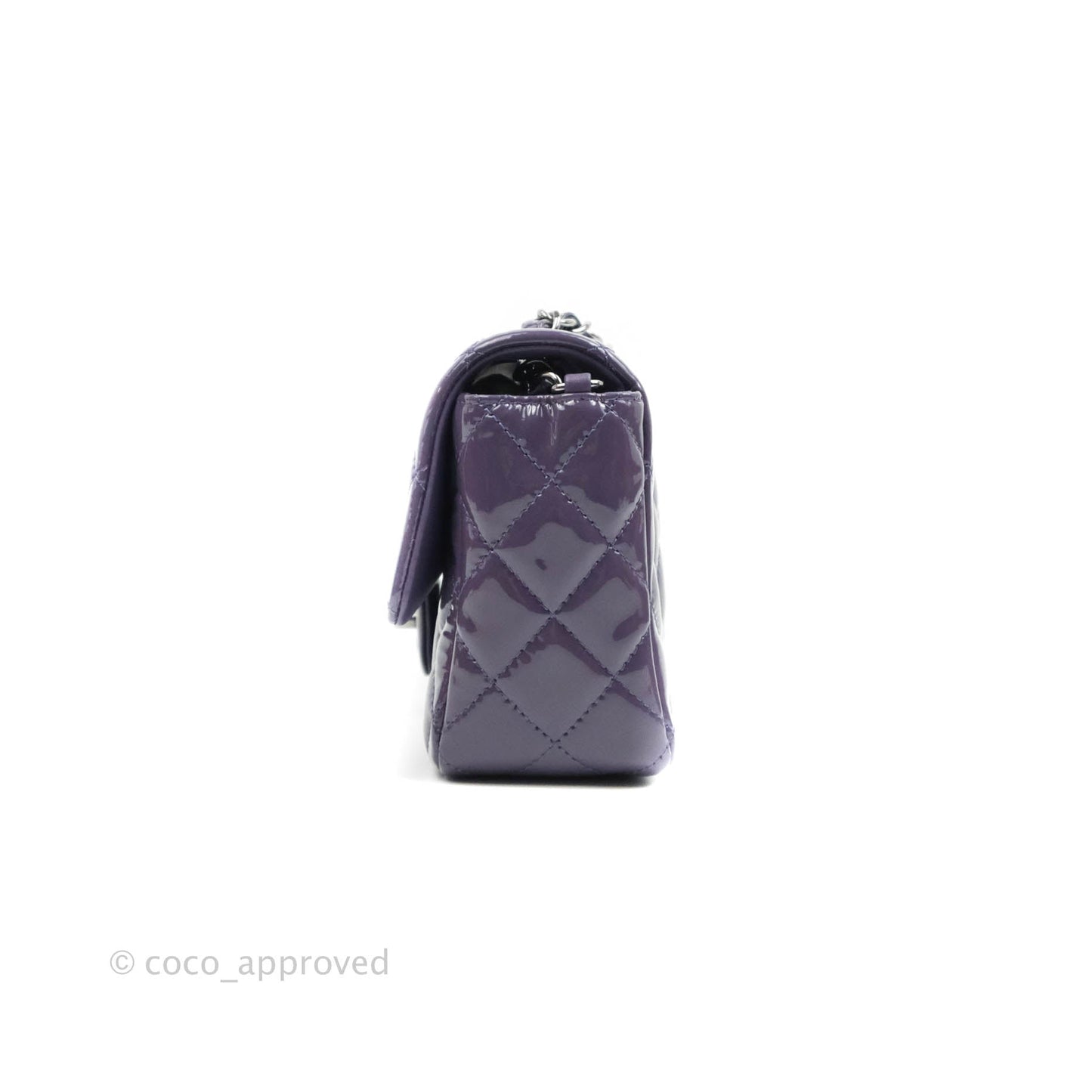 Chanel Quilted Mini Rectangular Flap Purple Patent Gun Metal