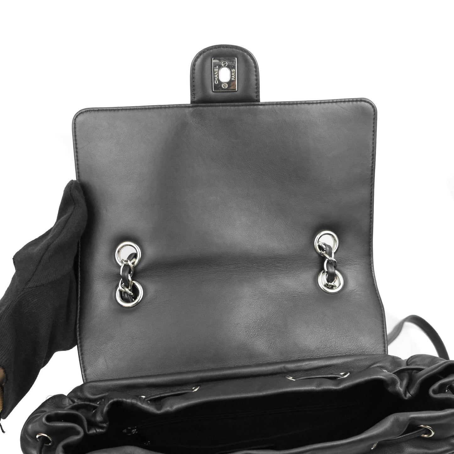 Chanel Medium Chevron Urban Spirit Backpack Black Calfskin Silver Hardware